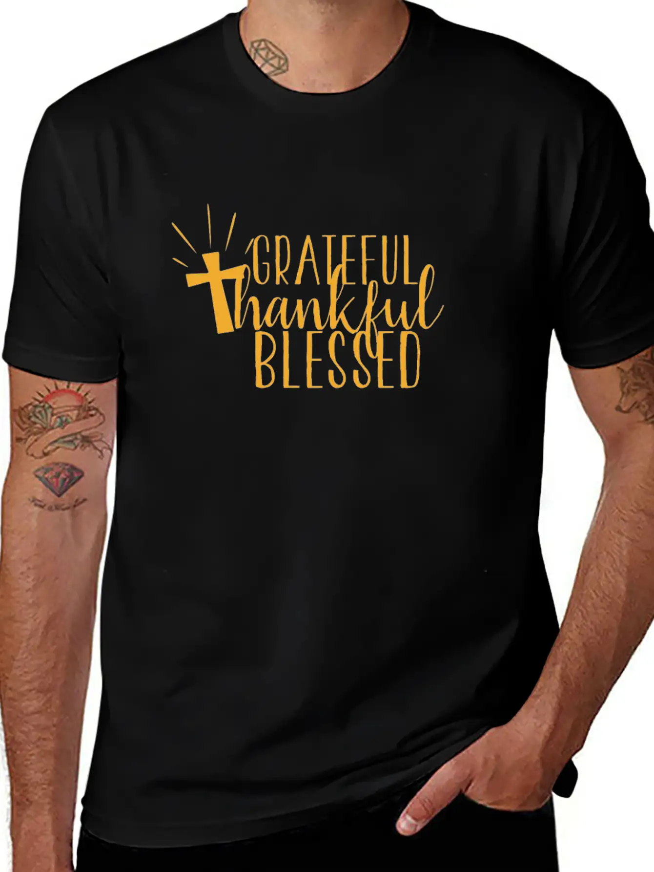 Thanksgiving Cross Grateful Thankful Blessed Unisex Casual T-Shirt – Clean Design For Daily Comfort