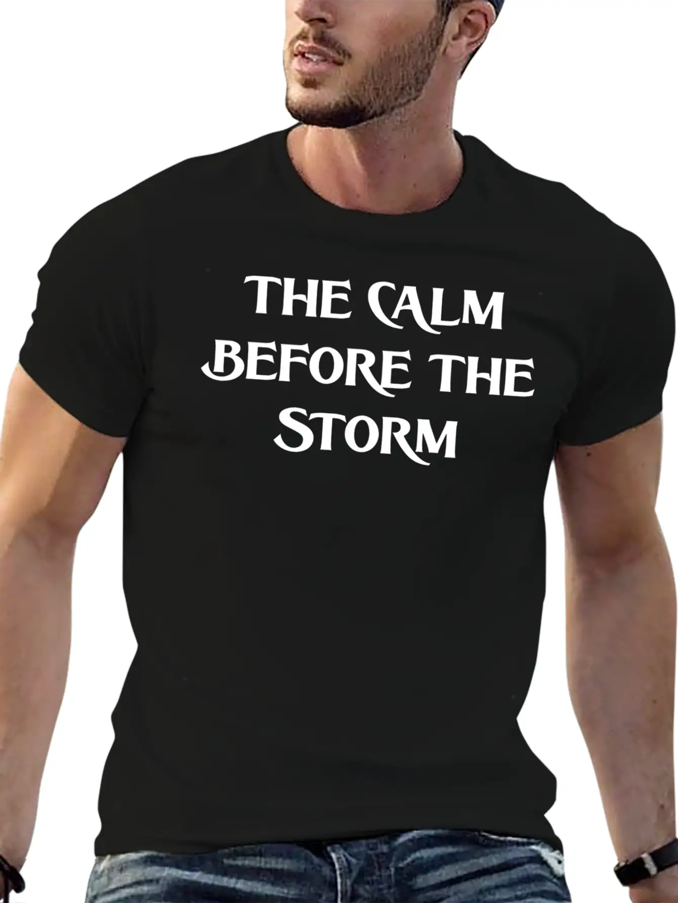THE CALM BEFORE THE STORM (WHITE PRINT) Breathable Graphic T-Shirt – Perfect For Casual Days