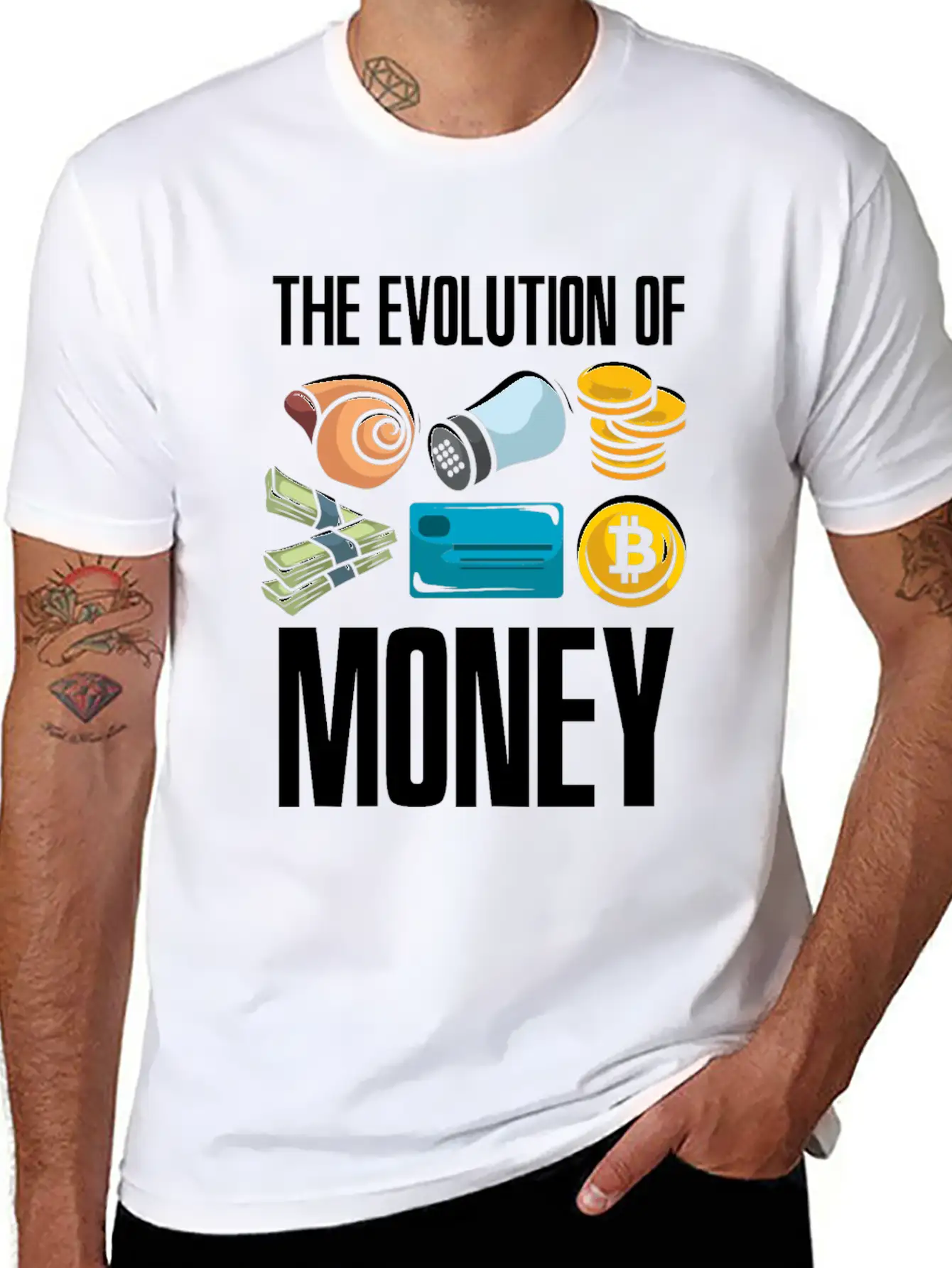 The Evolution Of Money Crypto Plan BTC Bitcoin Stylish Everyday T-Shirt – Unisex Basic Cotton Tee