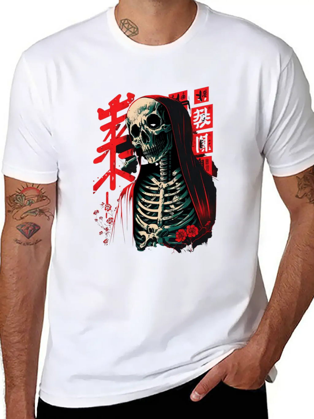 The Grim Robe A Skeleton's Stylish Attire Basic Graphic T-Shirt – Daily Comfort In Soft Cotton