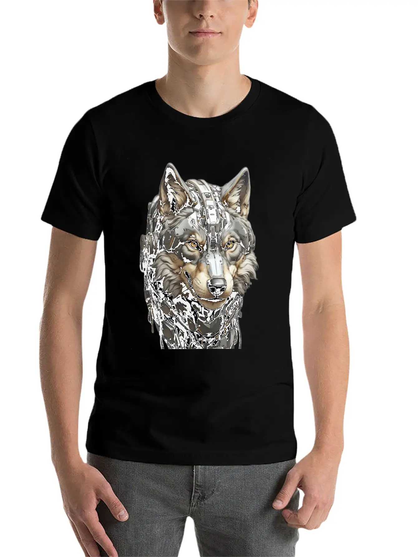 The Head Of A Gray Robotic Gray Wolf Is Looking Timeless Short Sleeve Tee – Comfy And Minimalist Design