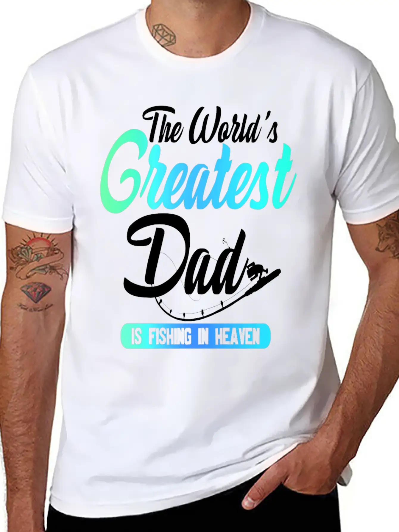 The World's Greatest Dad Is Fishing In Heaven Basic Graphic T-Shirt – Daily Comfort In Soft Cotton
