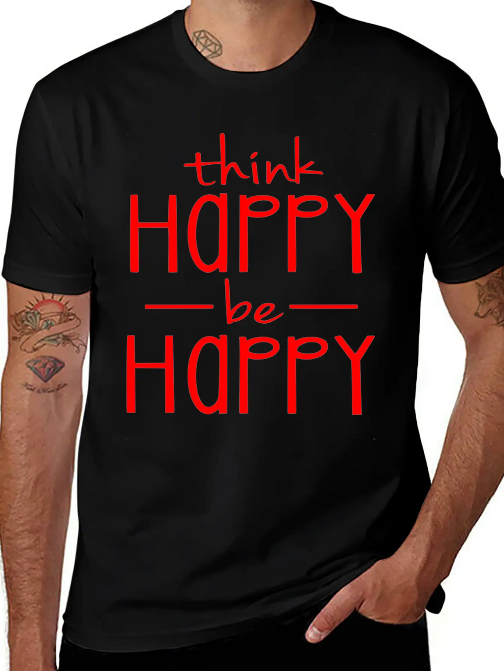 Think Happy - Be Happy Basic Graphic T-Shirt – Daily Comfort In Soft Cotton