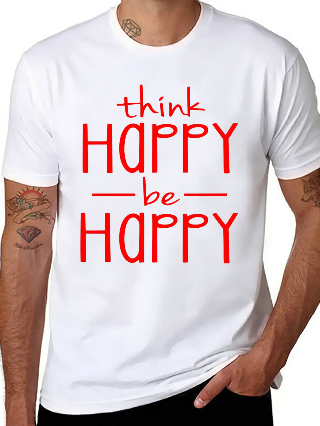 Think Happy - Be Happy Basic Graphic T-Shirt – Daily Comfort In Soft Cotton