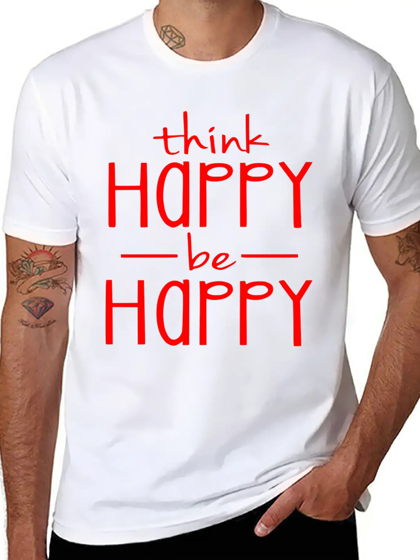 Think Happy - Be Happy Basic Graphic T-Shirt – Daily Comfort In Soft Cotton