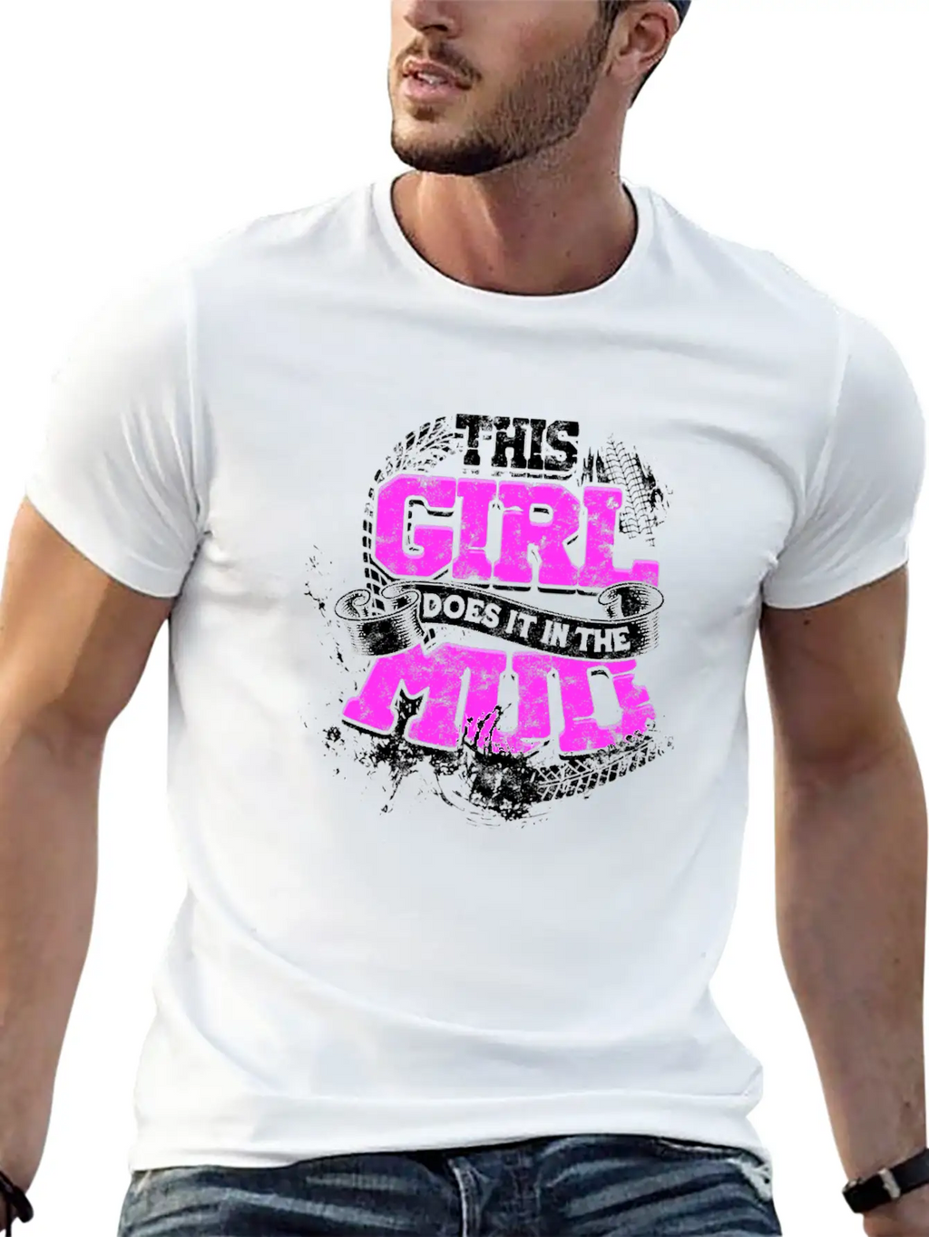 This Girl Does It In The Mud - Girl Basic Graphic T-Shirt – Daily Comfort In Soft Cotton