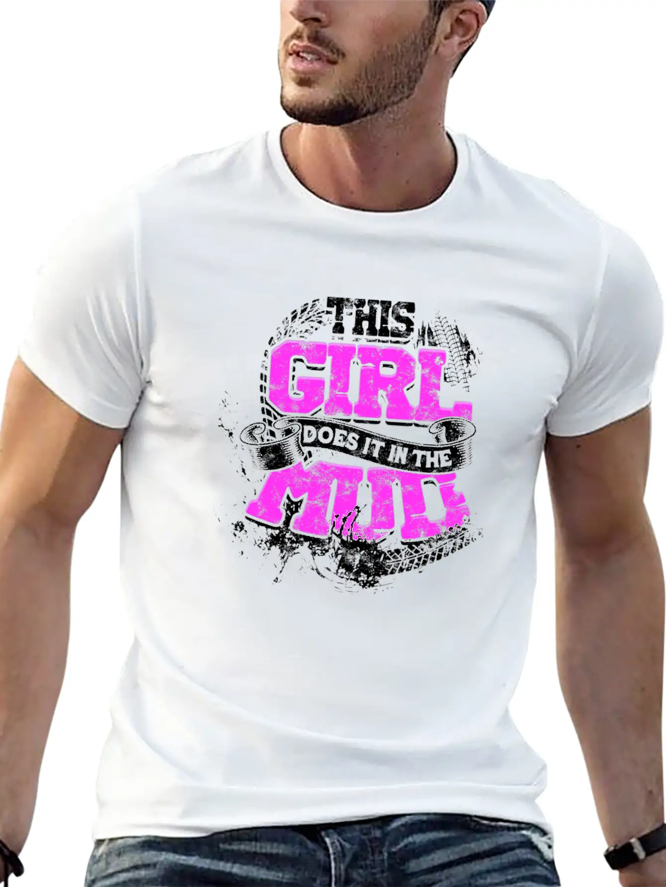 This Girl Does It In The Mud - Girl Basic Graphic T-Shirt – Daily Comfort In Soft Cotton