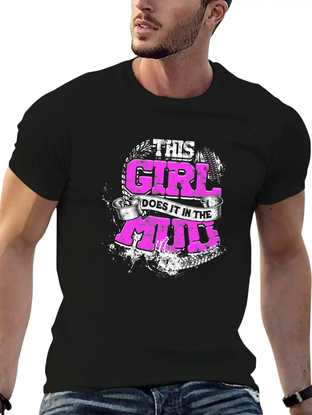 This Girl Does It In The Mud - Girl Basic Graphic T-Shirt – Daily Comfort In Soft Cotton