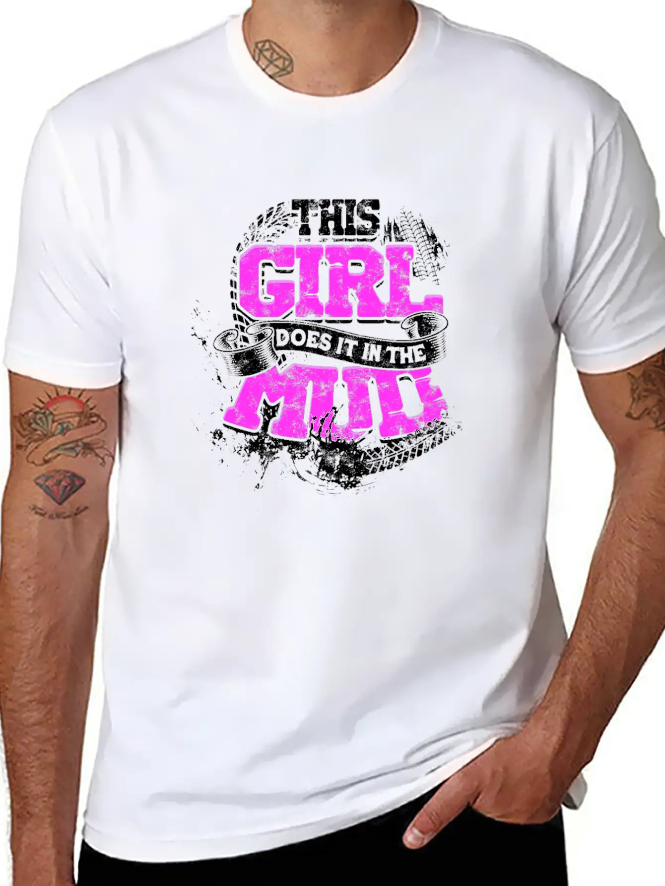 This Girl Does It In The Mud - Girl Basic Graphic T-Shirt – Daily Comfort In Soft Cotton