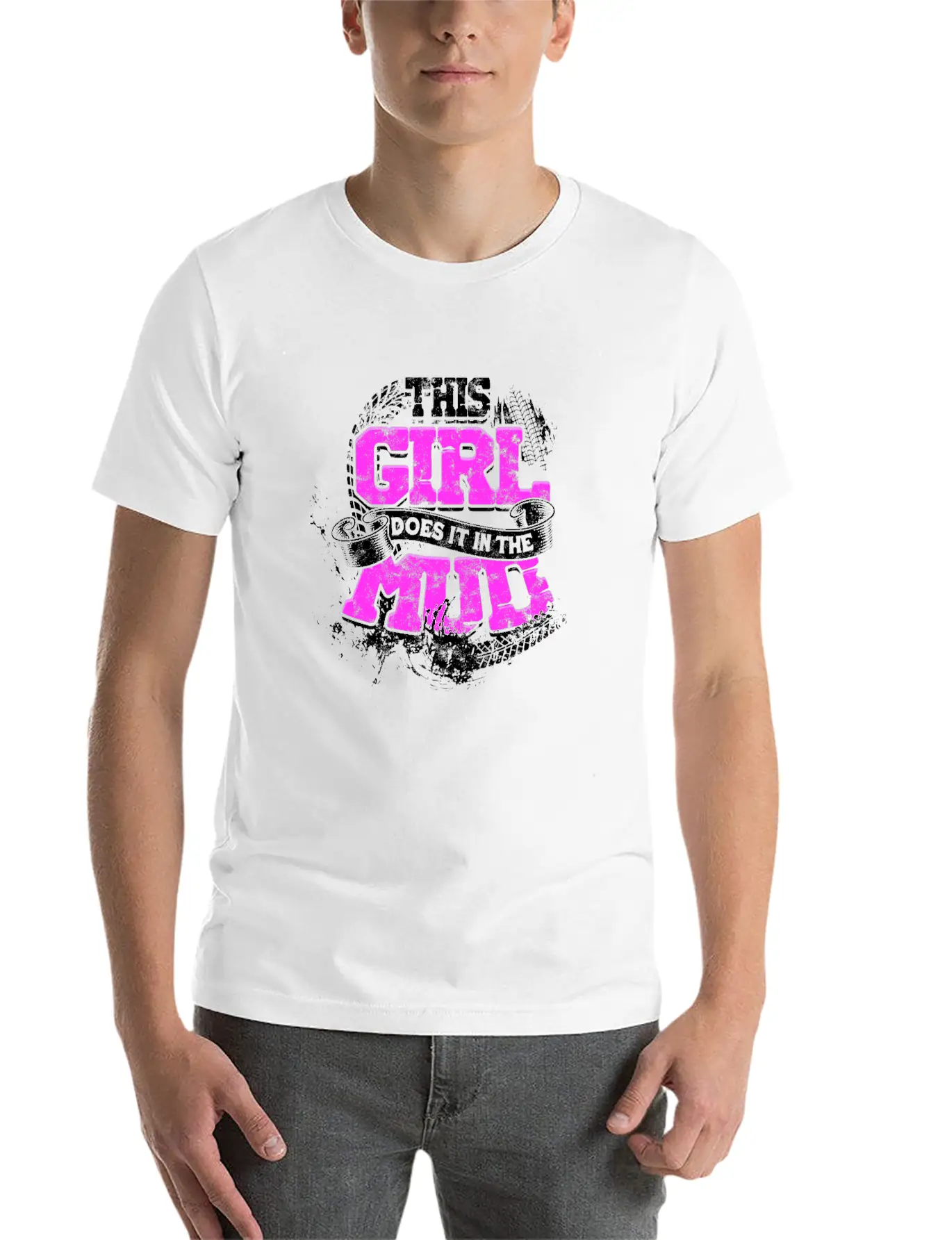This Girl Does It In The Mud - Girl Basic Graphic T-Shirt – Daily Comfort In Soft Cotton