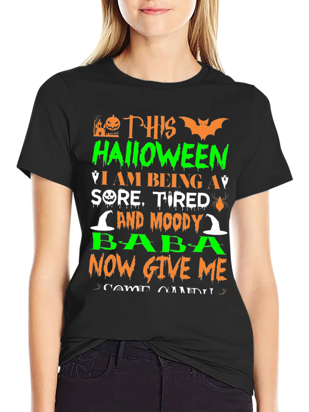 This Halloween Being Tired Moody Baba Candy Breathable Graphic T-Shirt – Perfect For Casual Days