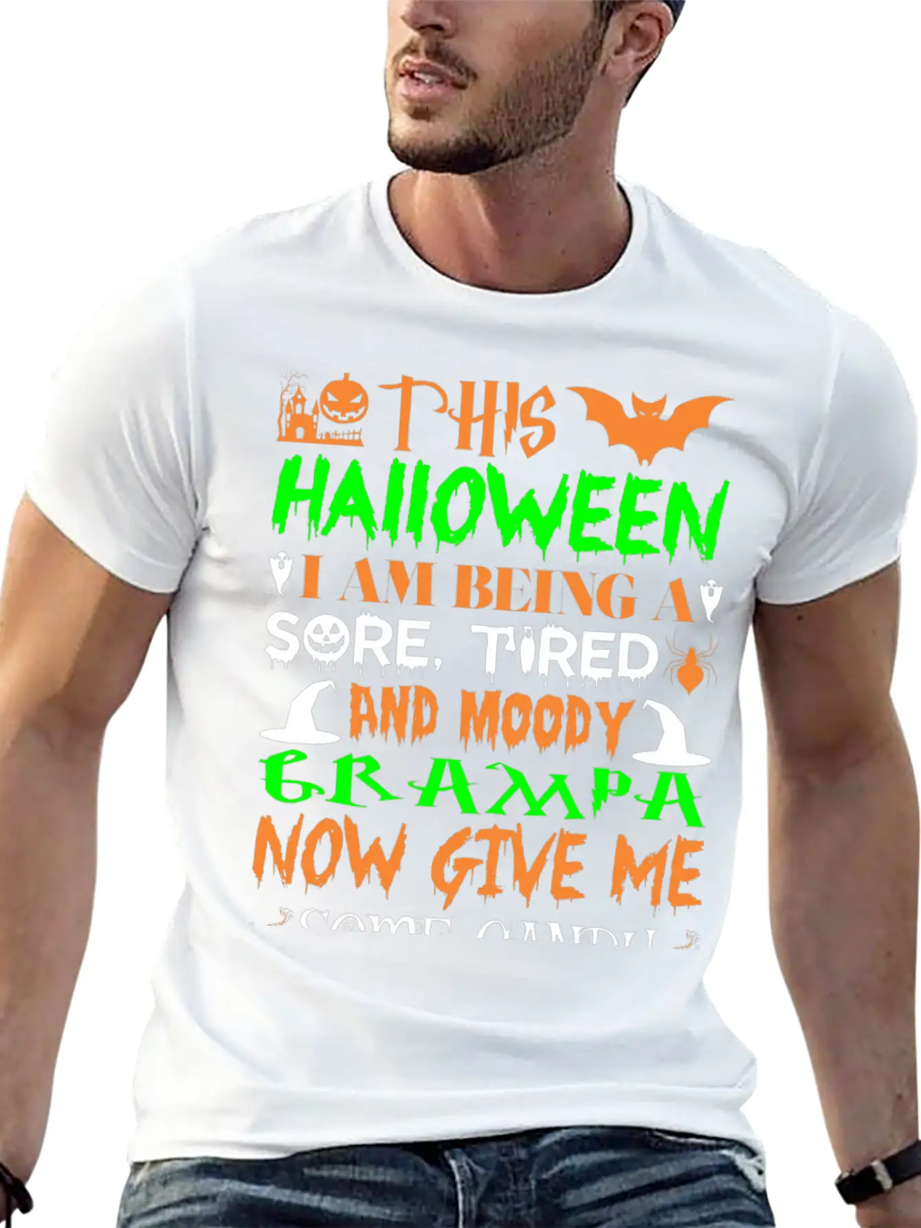This Halloween Being Tired Moody Grampa Candy Unisex Casual T-Shirt – Clean Design For Daily Comfort