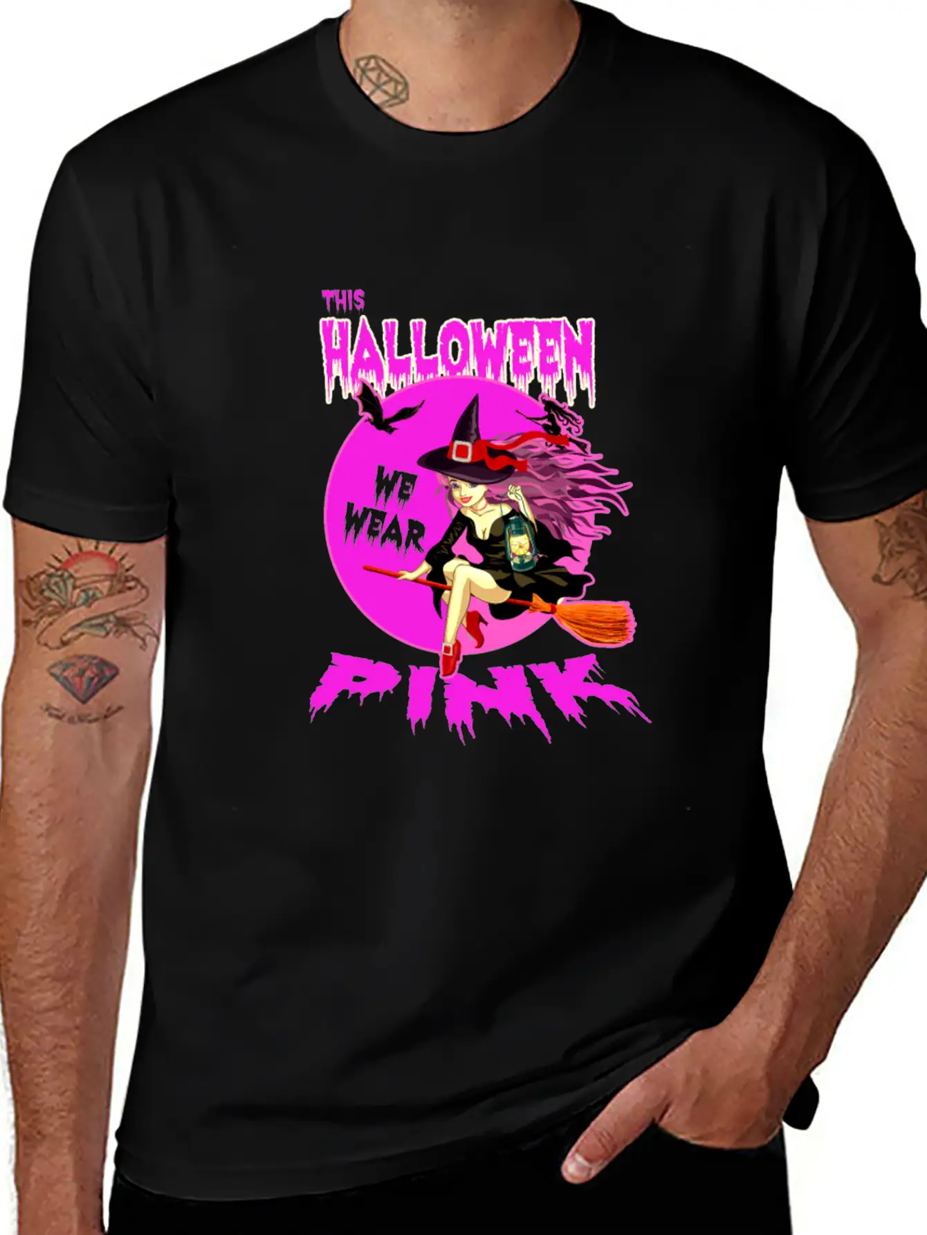 This HALLOWEEN We Wear PINK - Witch Timeless Short Sleeve Tee – Comfy And Minimalist Design