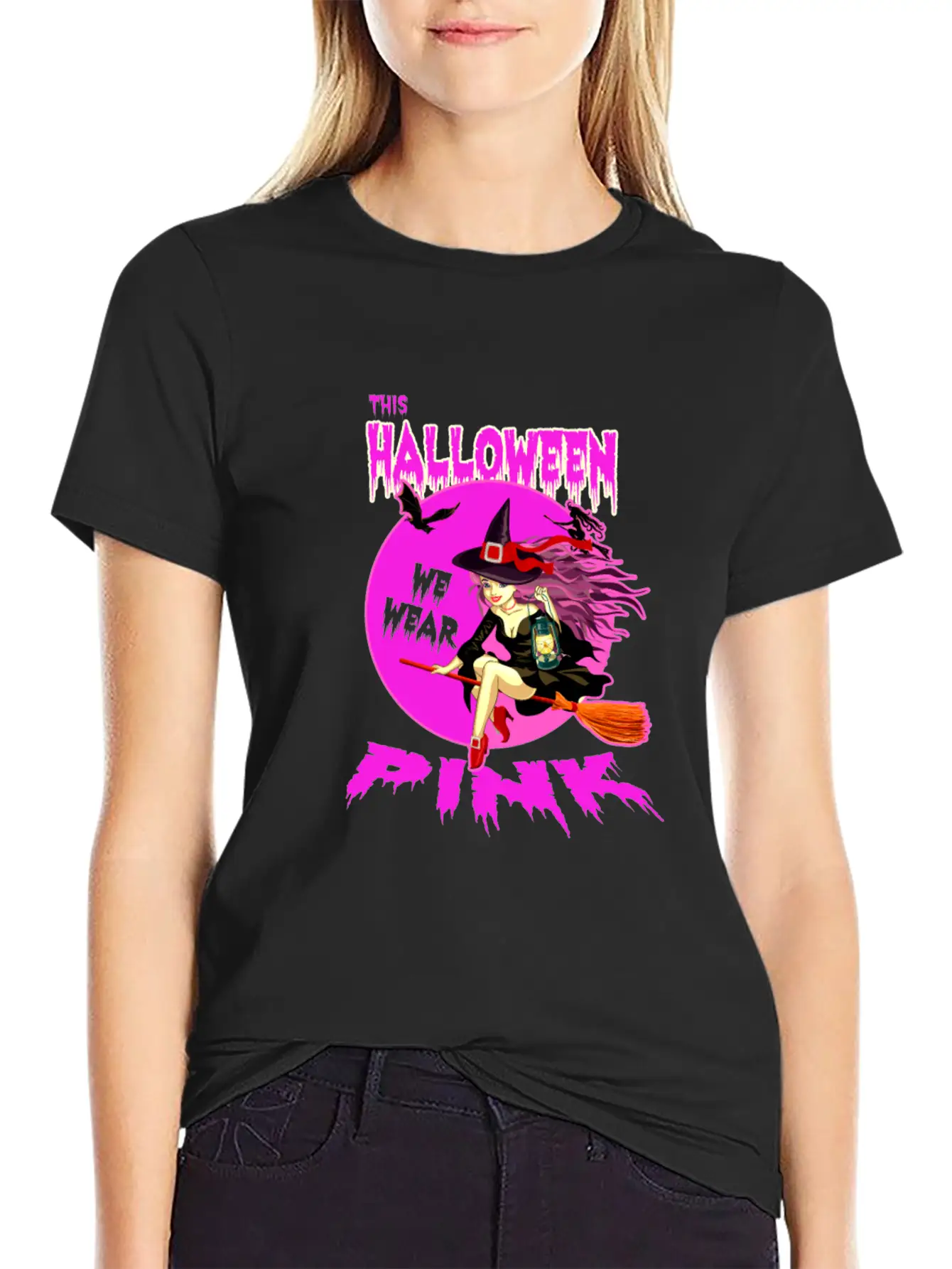 This HALLOWEEN We Wear PINK - Witch Timeless Short Sleeve Tee – Comfy And Minimalist Design