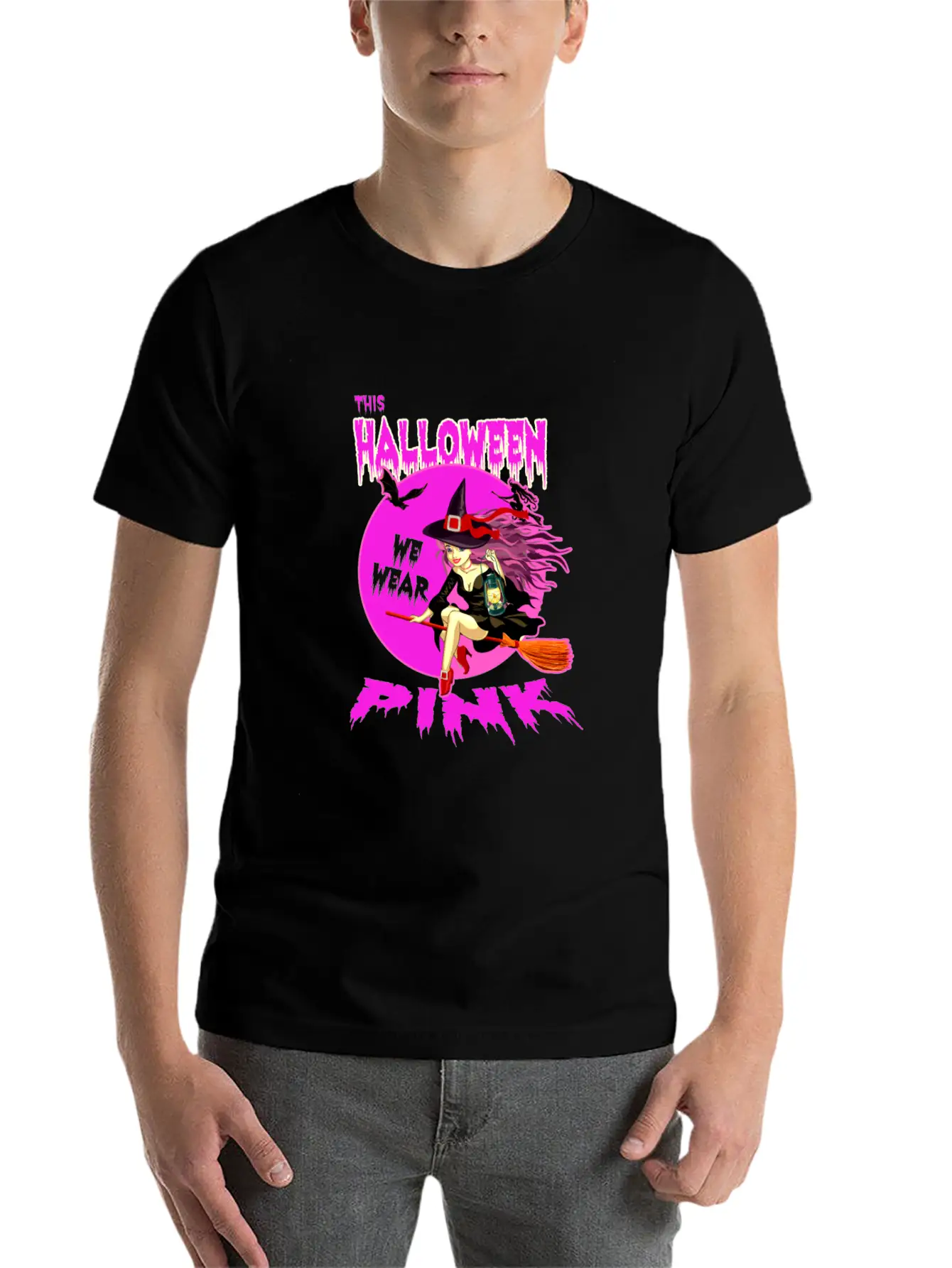 This HALLOWEEN We Wear PINK - Witch Timeless Short Sleeve Tee – Comfy And Minimalist Design