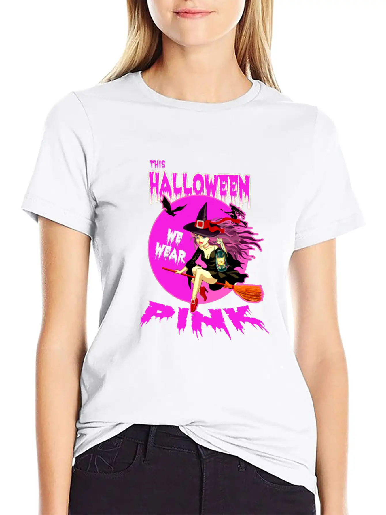 This HALLOWEEN We Wear PINK - Witch Timeless Short Sleeve Tee – Comfy And Minimalist Design