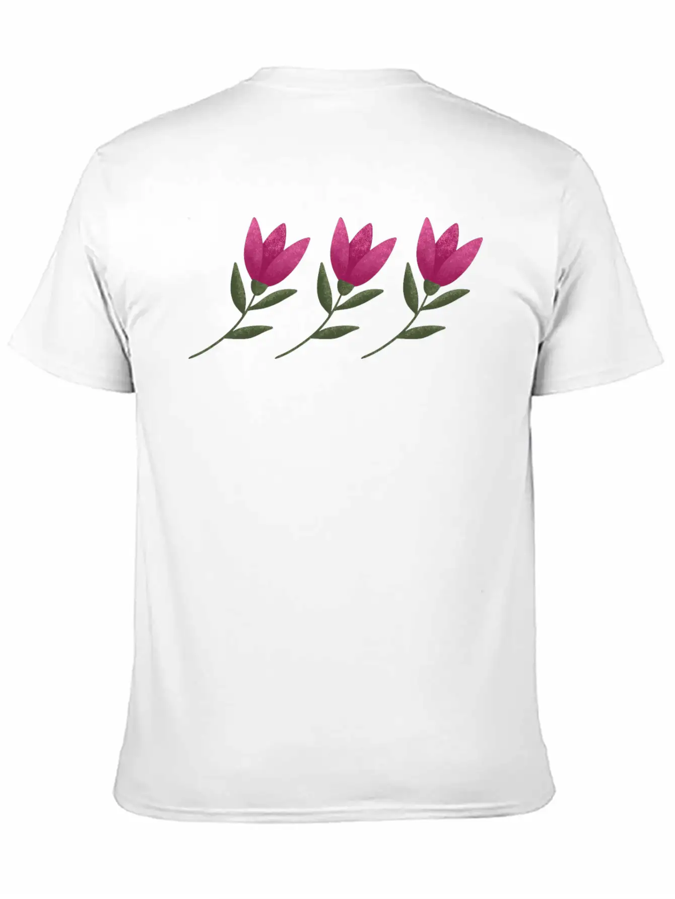 Three Pink Blooming Cute Tulips. Row Of Flowers. Breathable Soft Cotton T-Shirt – Timeless Casual Look