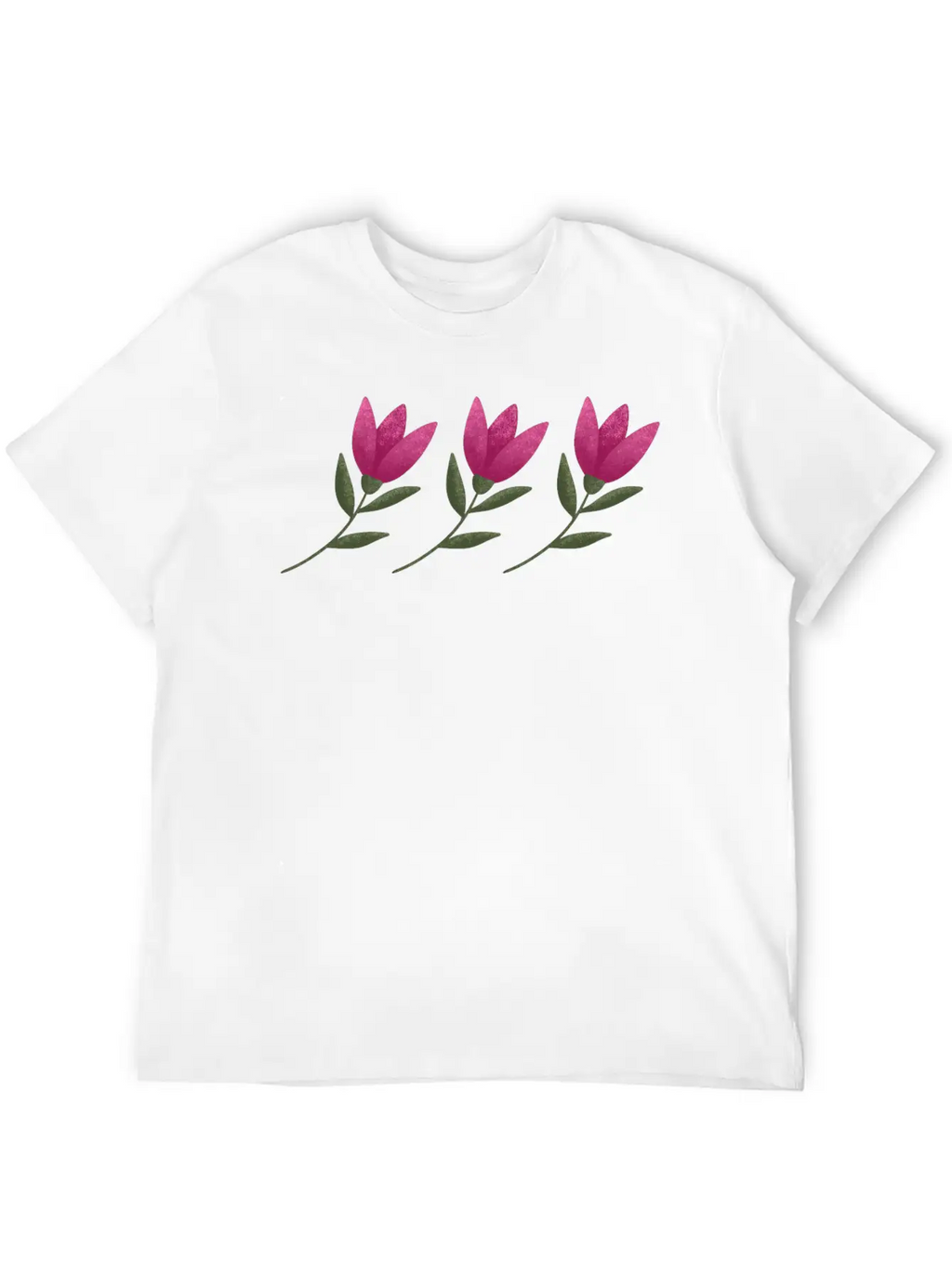 Three Pink Blooming Cute Tulips. Row Of Flowers. Breathable Soft Cotton T-Shirt – Timeless Casual Look