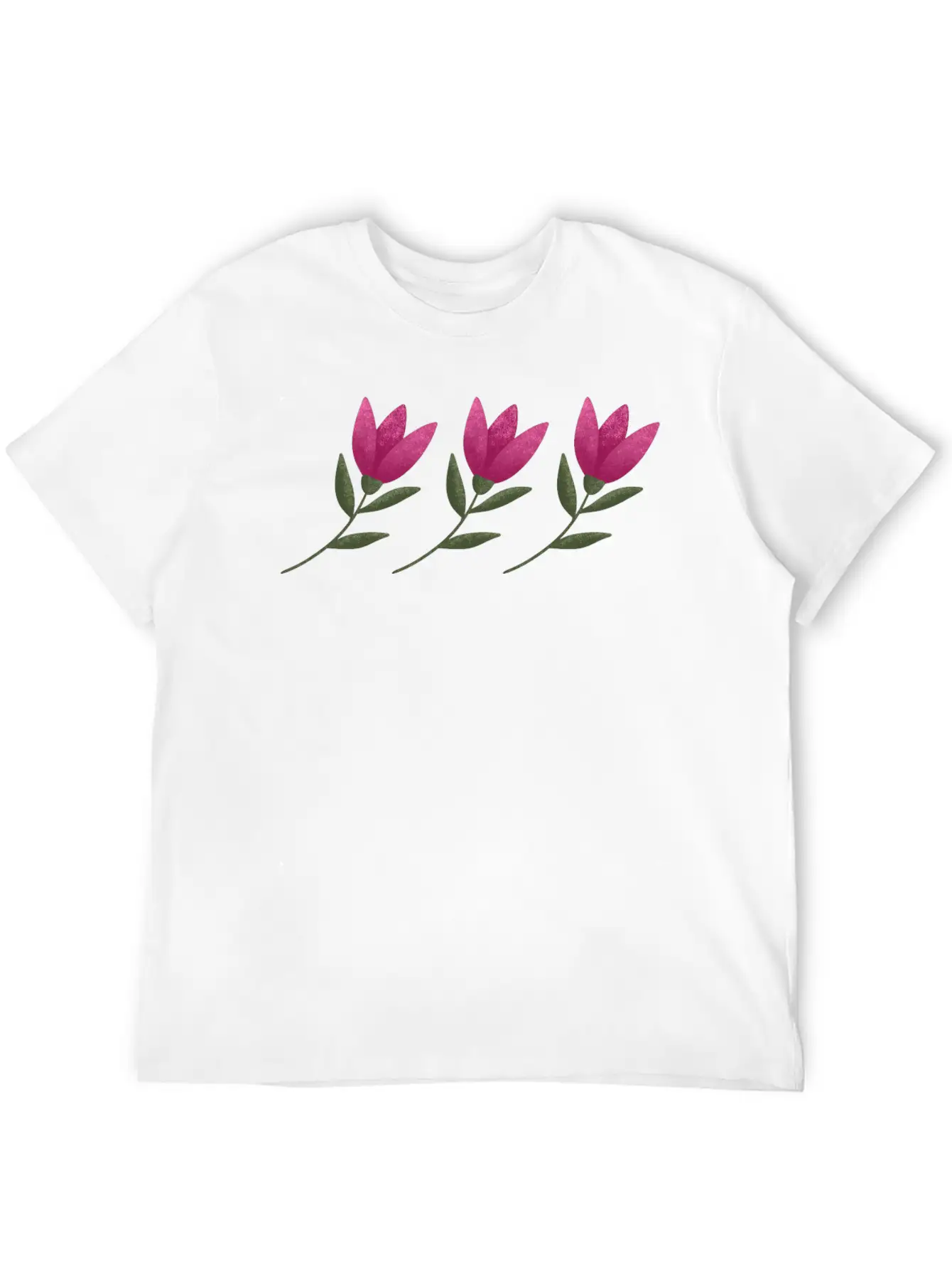 Three Pink Blooming Cute Tulips. Row Of Flowers. Breathable Soft Cotton T-Shirt – Timeless Casual Look