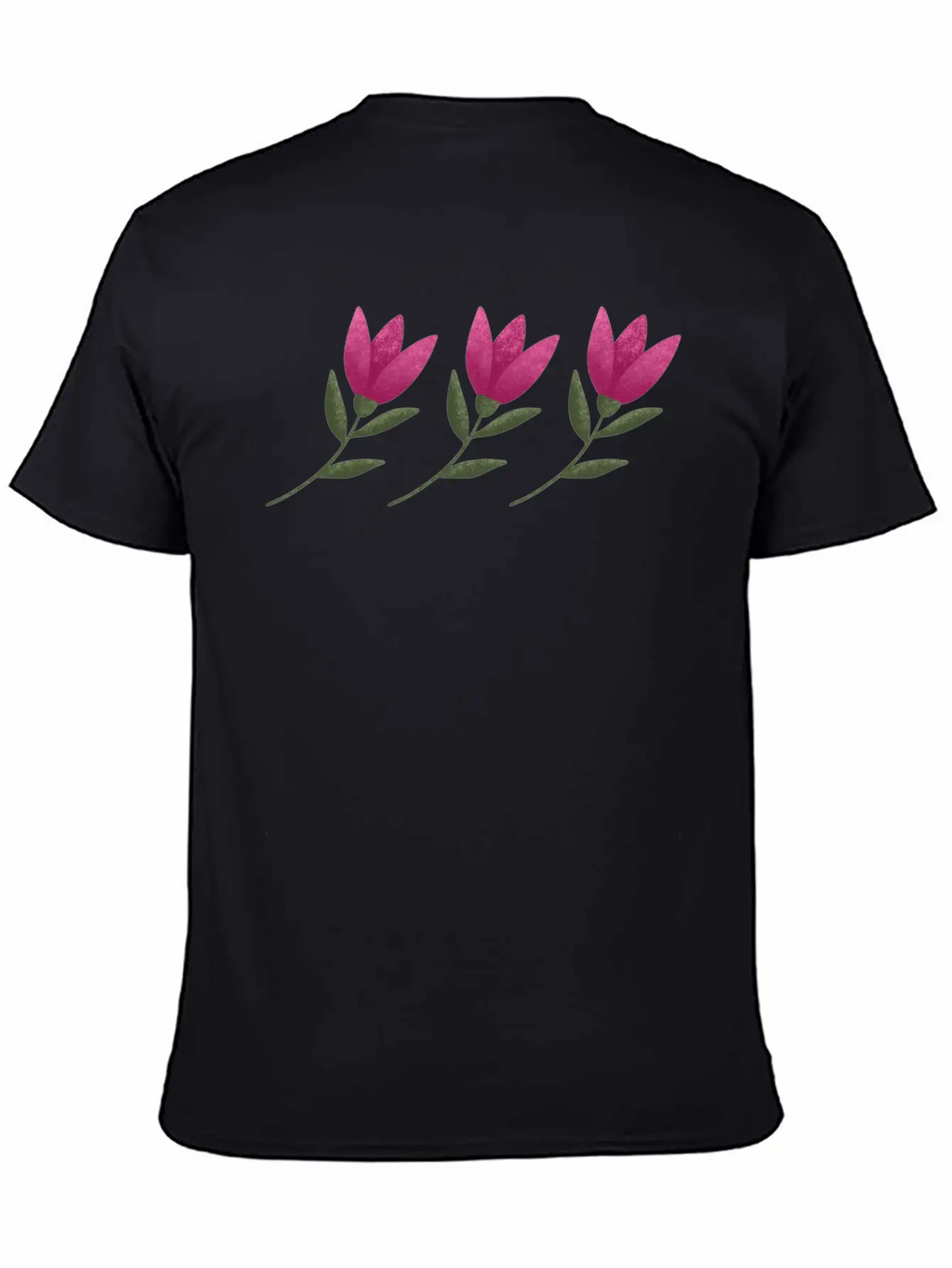 Three Pink Blooming Cute Tulips. Row Of Flowers. Breathable Soft Cotton T-Shirt – Timeless Casual Look