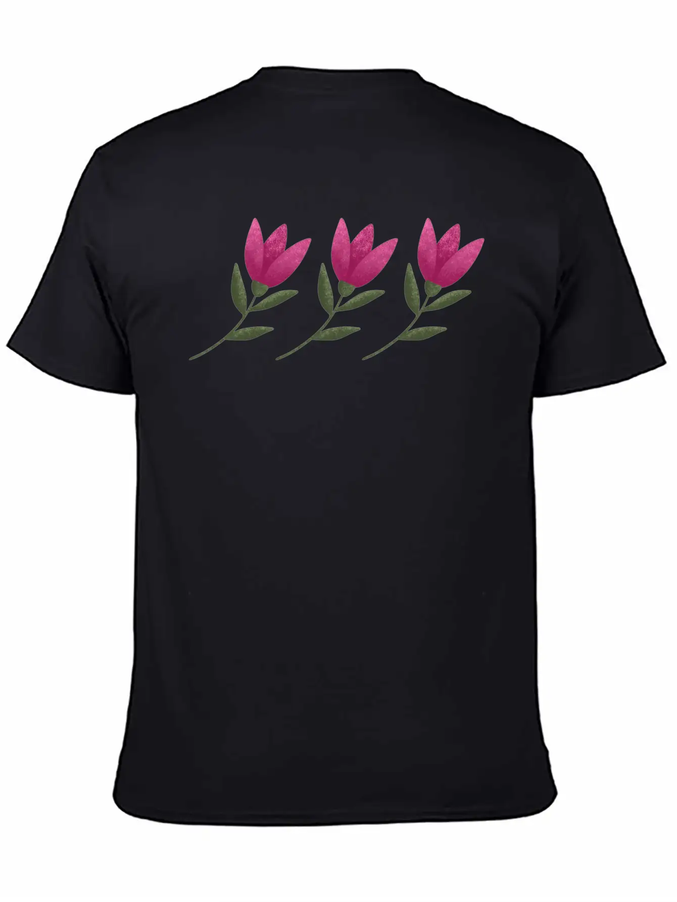Three Pink Blooming Cute Tulips. Row Of Flowers. Breathable Soft Cotton T-Shirt – Timeless Casual Look