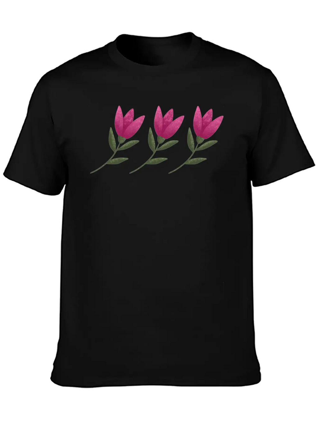 Three Pink Blooming Cute Tulips. Row Of Flowers. Breathable Soft Cotton T-Shirt – Timeless Casual Look