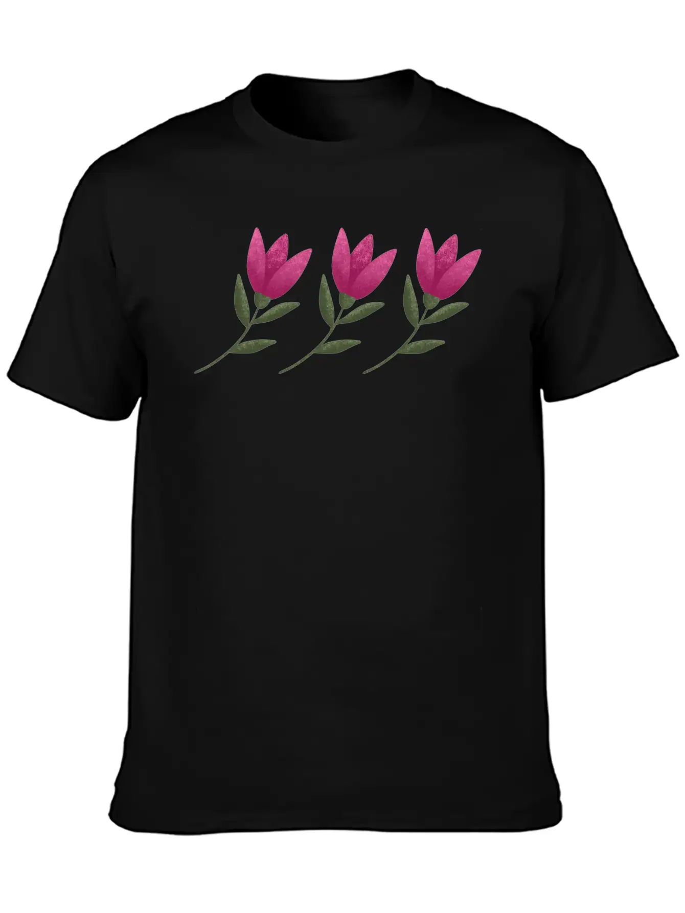 Three Pink Blooming Cute Tulips. Row Of Flowers. Breathable Soft Cotton T-Shirt – Timeless Casual Look