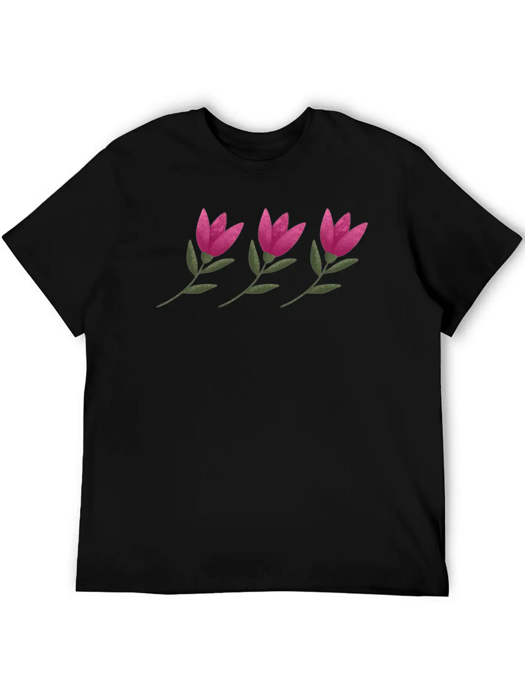 Three Pink Blooming Cute Tulips. Row Of Flowers. Breathable Soft Cotton T-Shirt – Timeless Casual Look