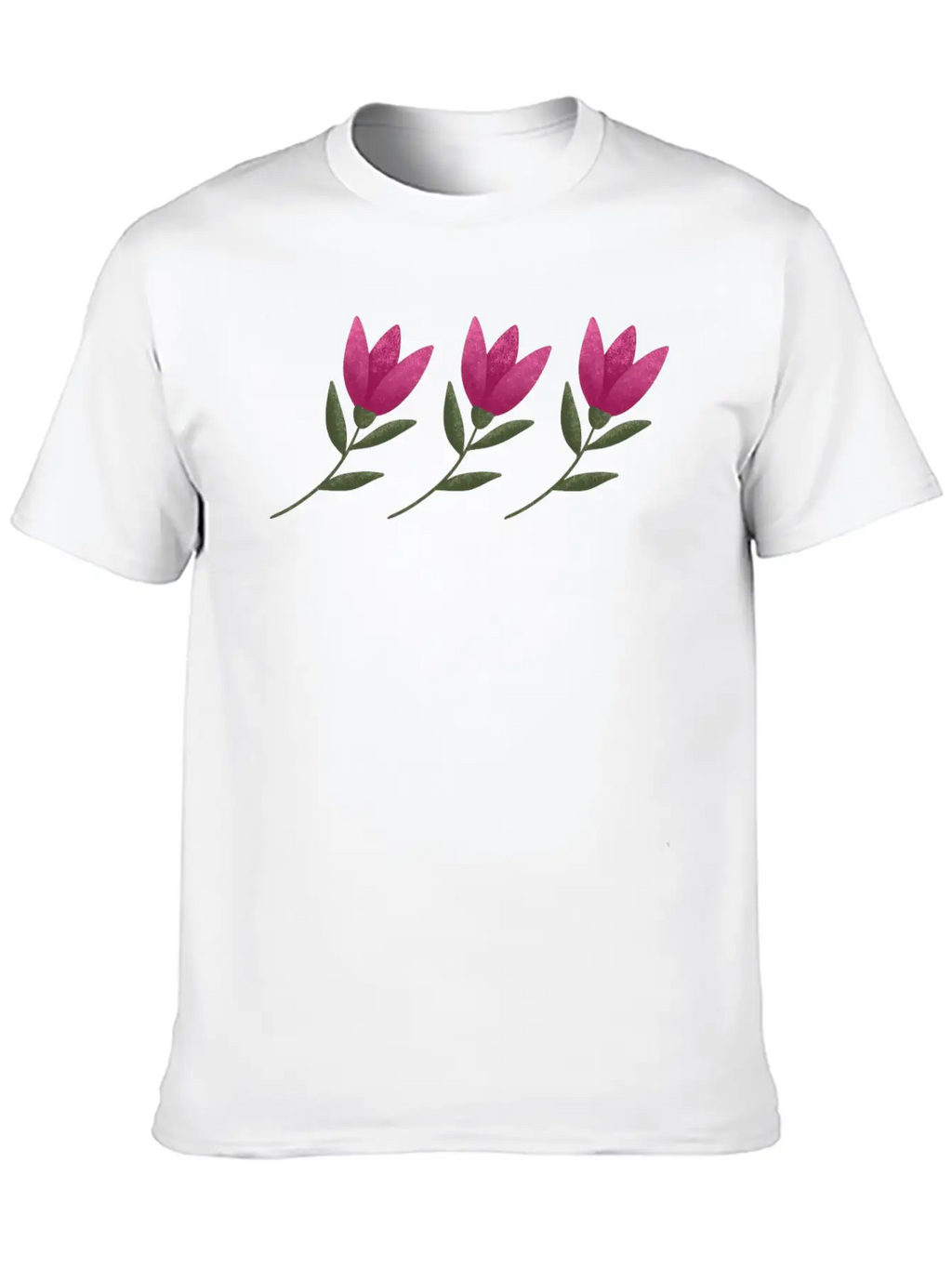 Three Pink Blooming Cute Tulips. Row Of Flowers. Breathable Soft Cotton T-Shirt – Timeless Casual Look