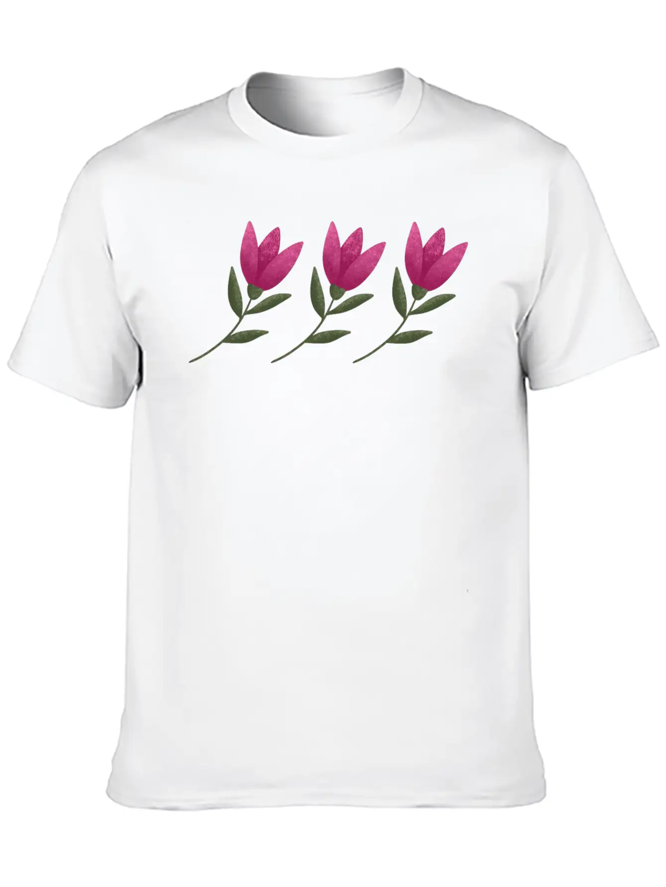 Three Pink Blooming Cute Tulips. Row Of Flowers. Breathable Soft Cotton T-Shirt – Timeless Casual Look