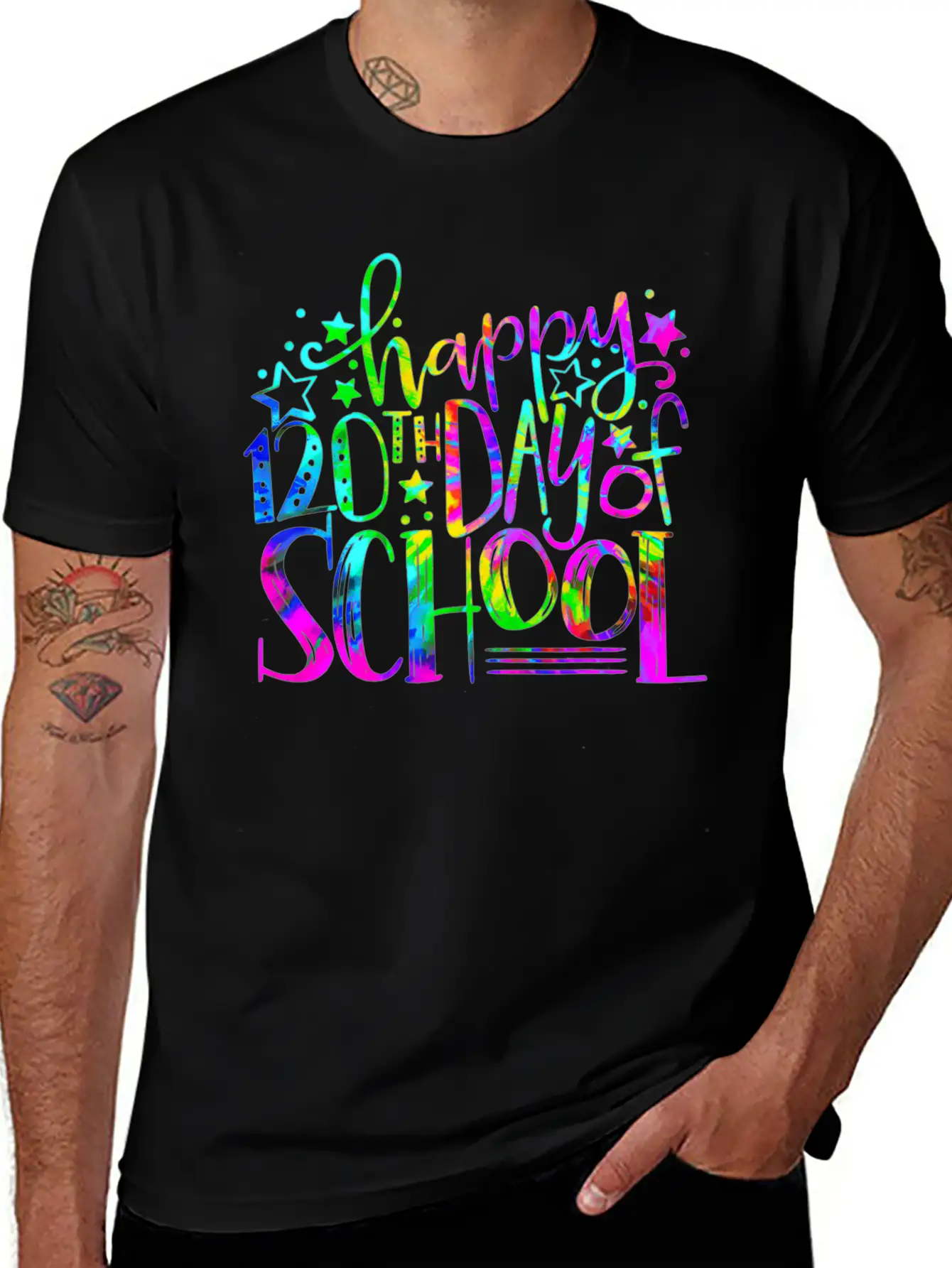 Tie Dye Happy 120th Day Of School Teacher Student Timeless Short Sleeve Tee – Comfy And Minimalist Design