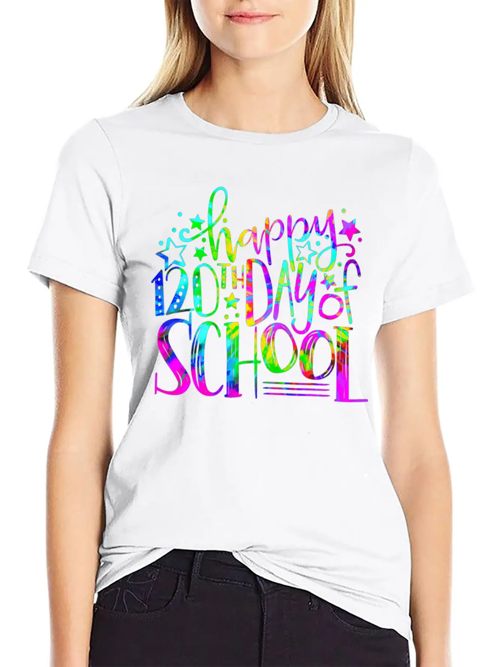 Tie Dye Happy 120th Day Of School Teacher Student Timeless Short Sleeve Tee – Comfy And Minimalist Design