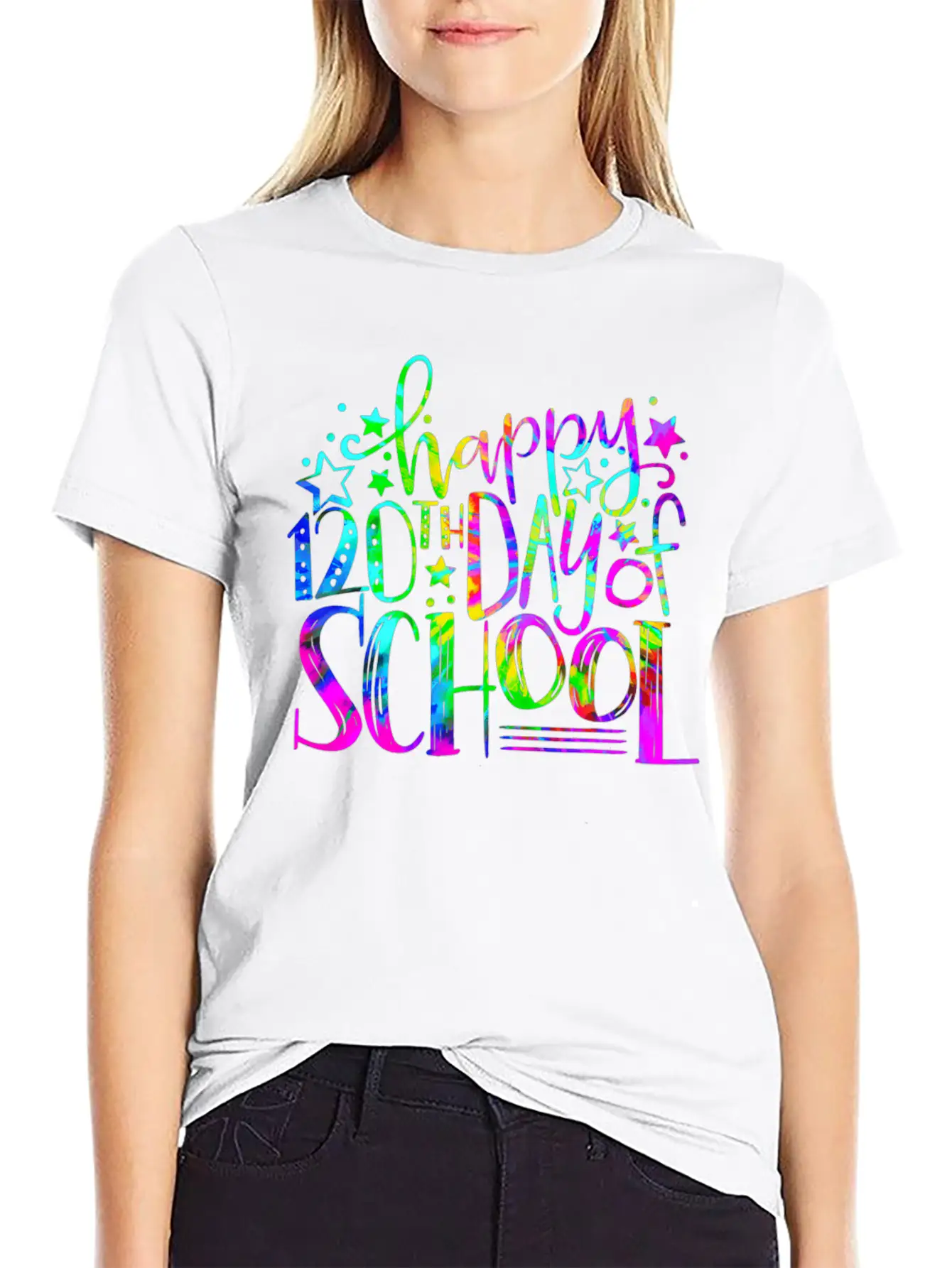Tie Dye Happy 120th Day Of School Teacher Student Timeless Short Sleeve Tee – Comfy And Minimalist Design
