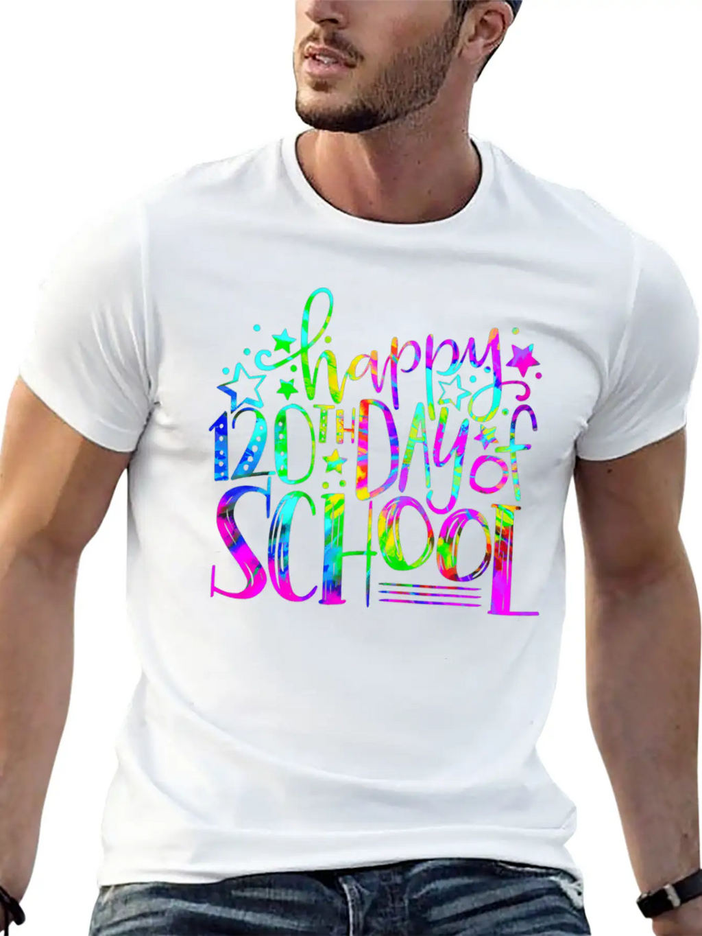 Tie Dye Happy 120th Day Of School Teacher Student Timeless Short Sleeve Tee – Comfy And Minimalist Design