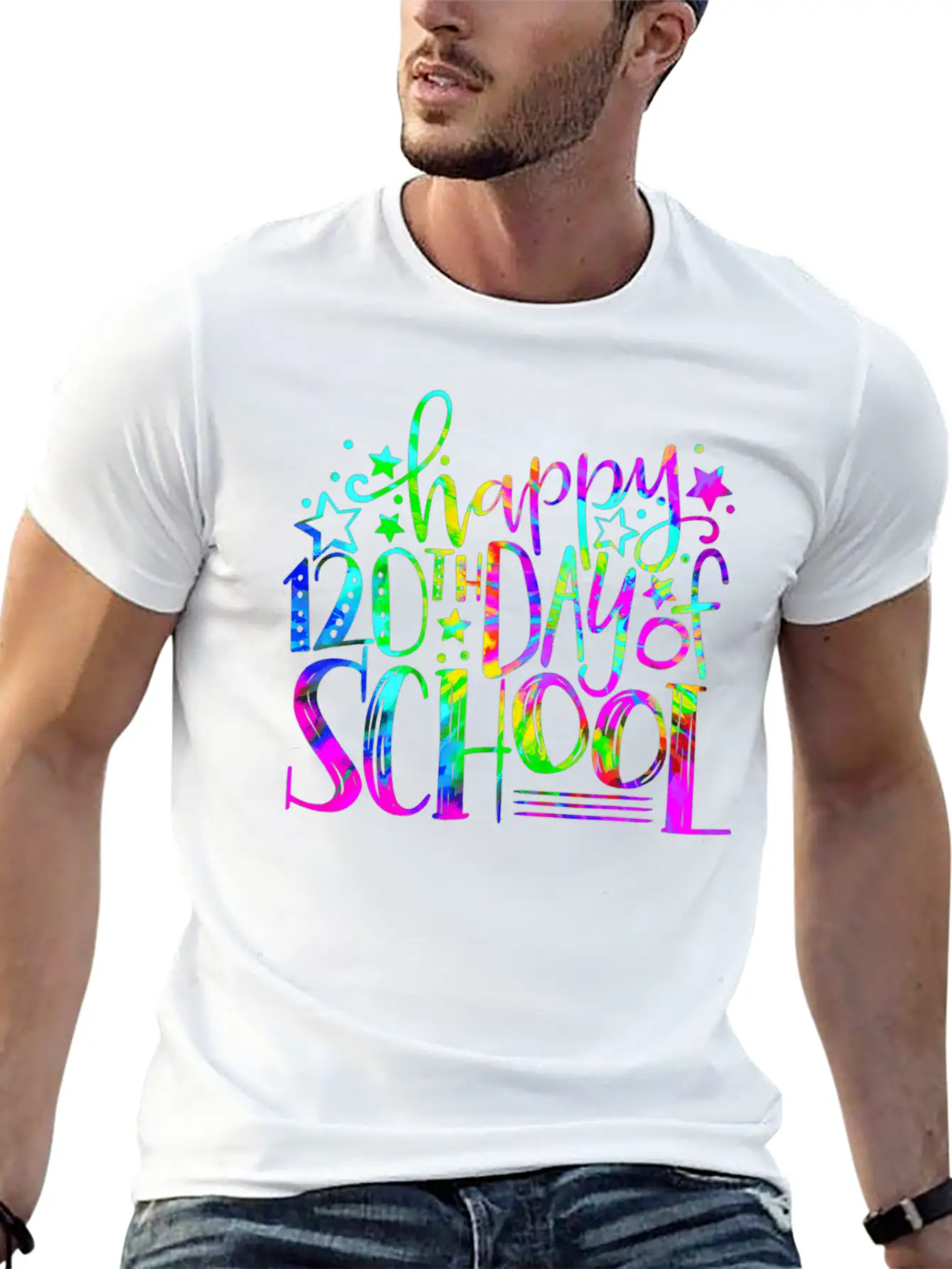 Tie Dye Happy 120th Day Of School Teacher Student Timeless Short Sleeve Tee – Comfy And Minimalist Design
