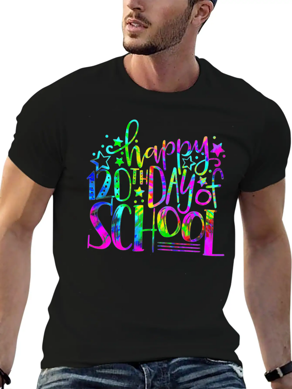 Tie Dye Happy 120th Day Of School Teacher Student Timeless Short Sleeve Tee – Comfy And Minimalist Design