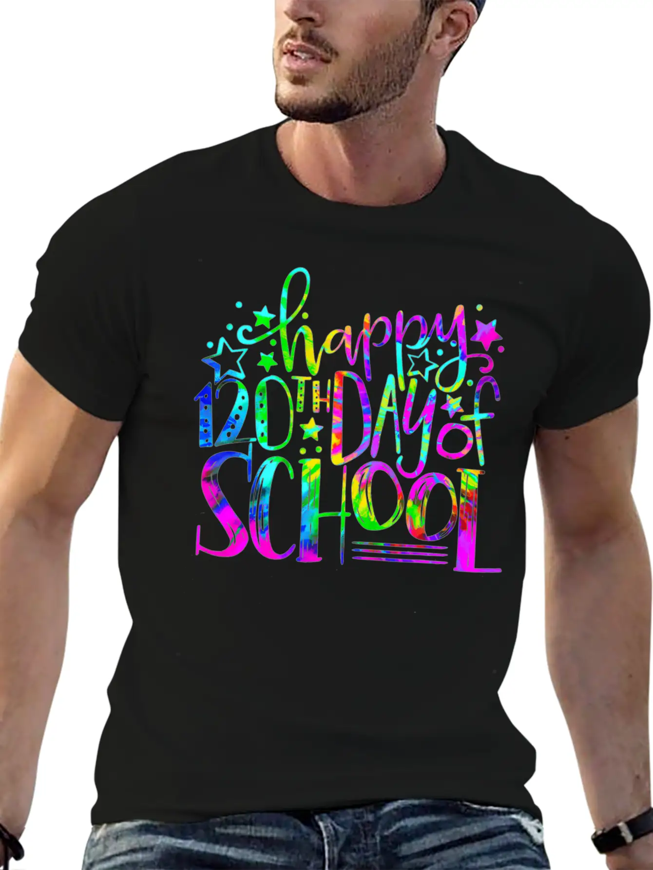 Tie Dye Happy 120th Day Of School Teacher Student Timeless Short Sleeve Tee – Comfy And Minimalist Design