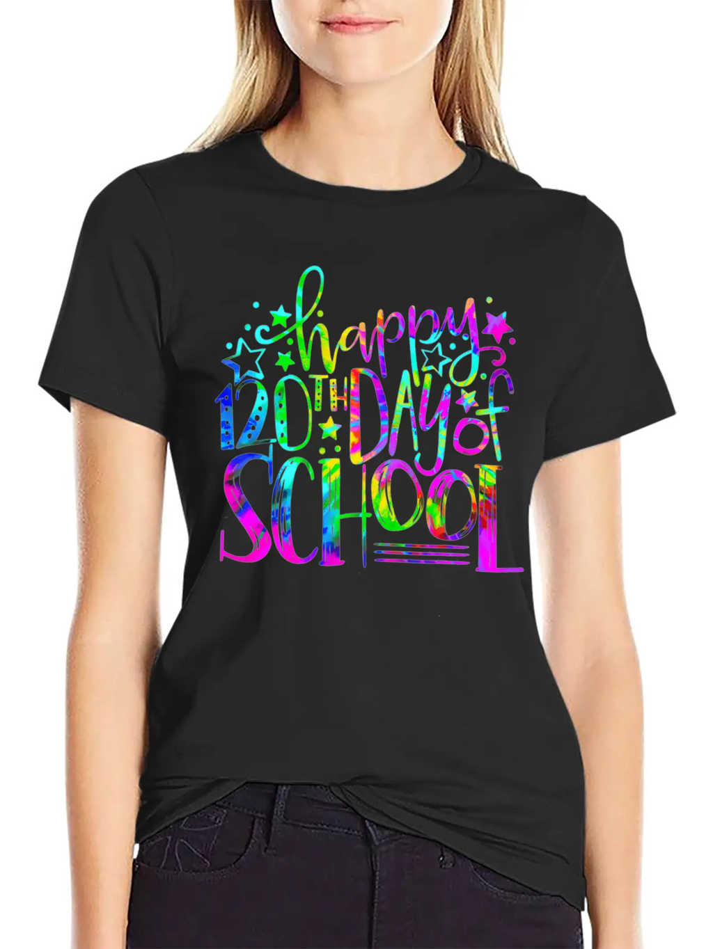Tie Dye Happy 120th Day Of School Teacher Student Timeless Short Sleeve Tee – Comfy And Minimalist Design