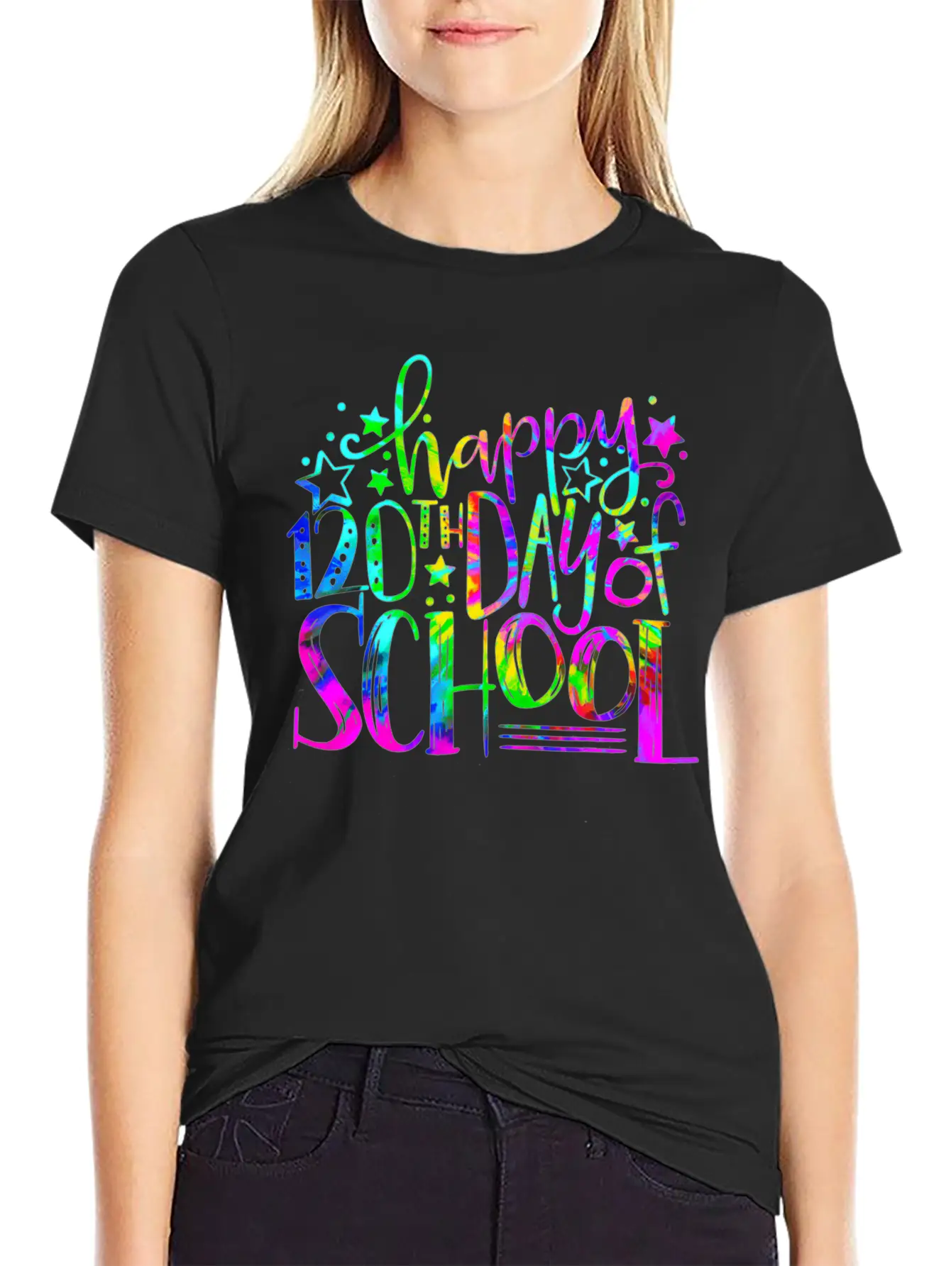 Tie Dye Happy 120th Day Of School Teacher Student Timeless Short Sleeve Tee – Comfy And Minimalist Design