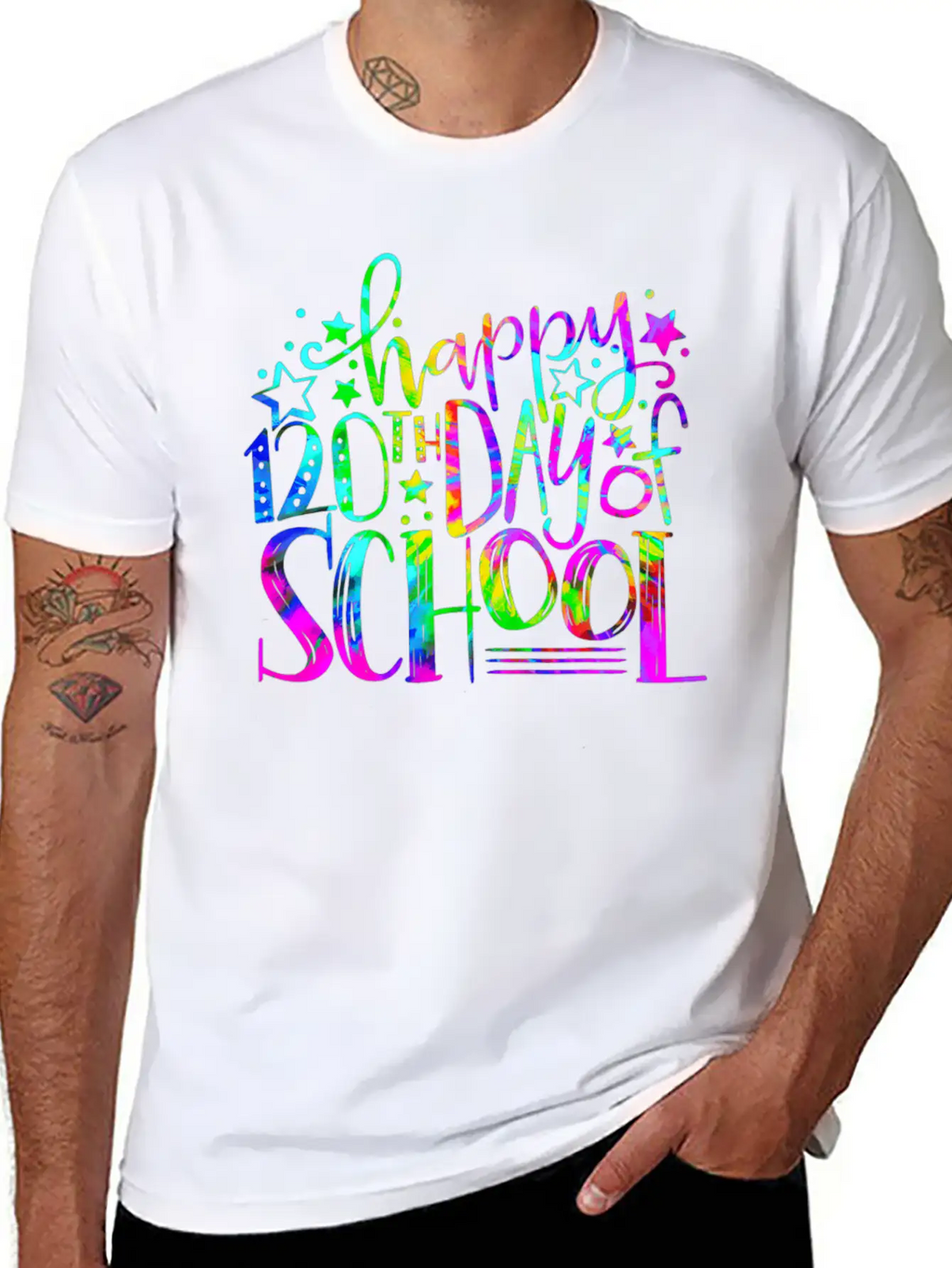 Tie Dye Happy 120th Day Of School Teacher Student Timeless Short Sleeve Tee – Comfy And Minimalist Design