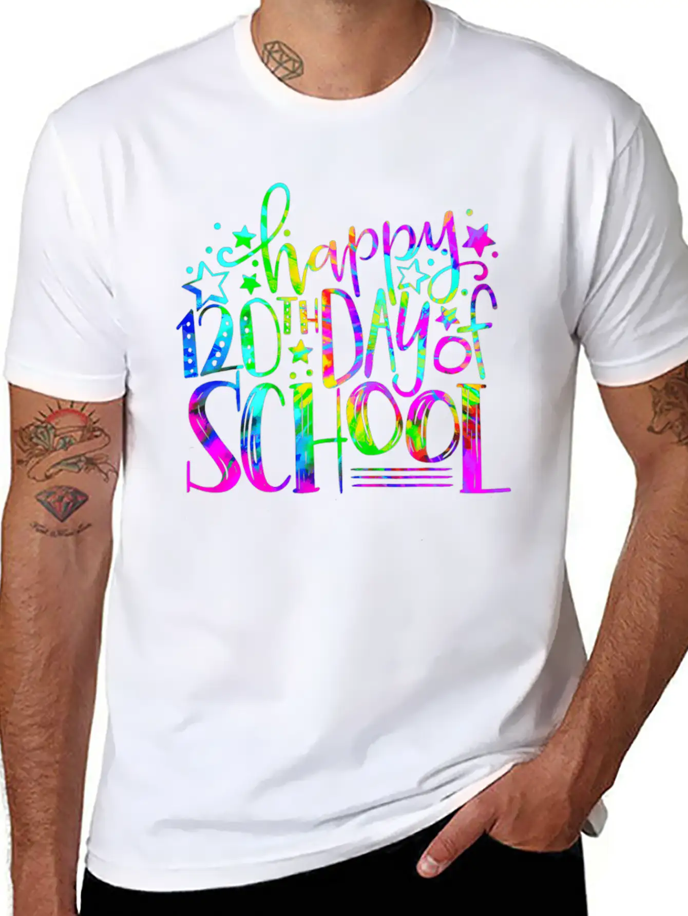 Tie Dye Happy 120th Day Of School Teacher Student Timeless Short Sleeve Tee – Comfy And Minimalist Design