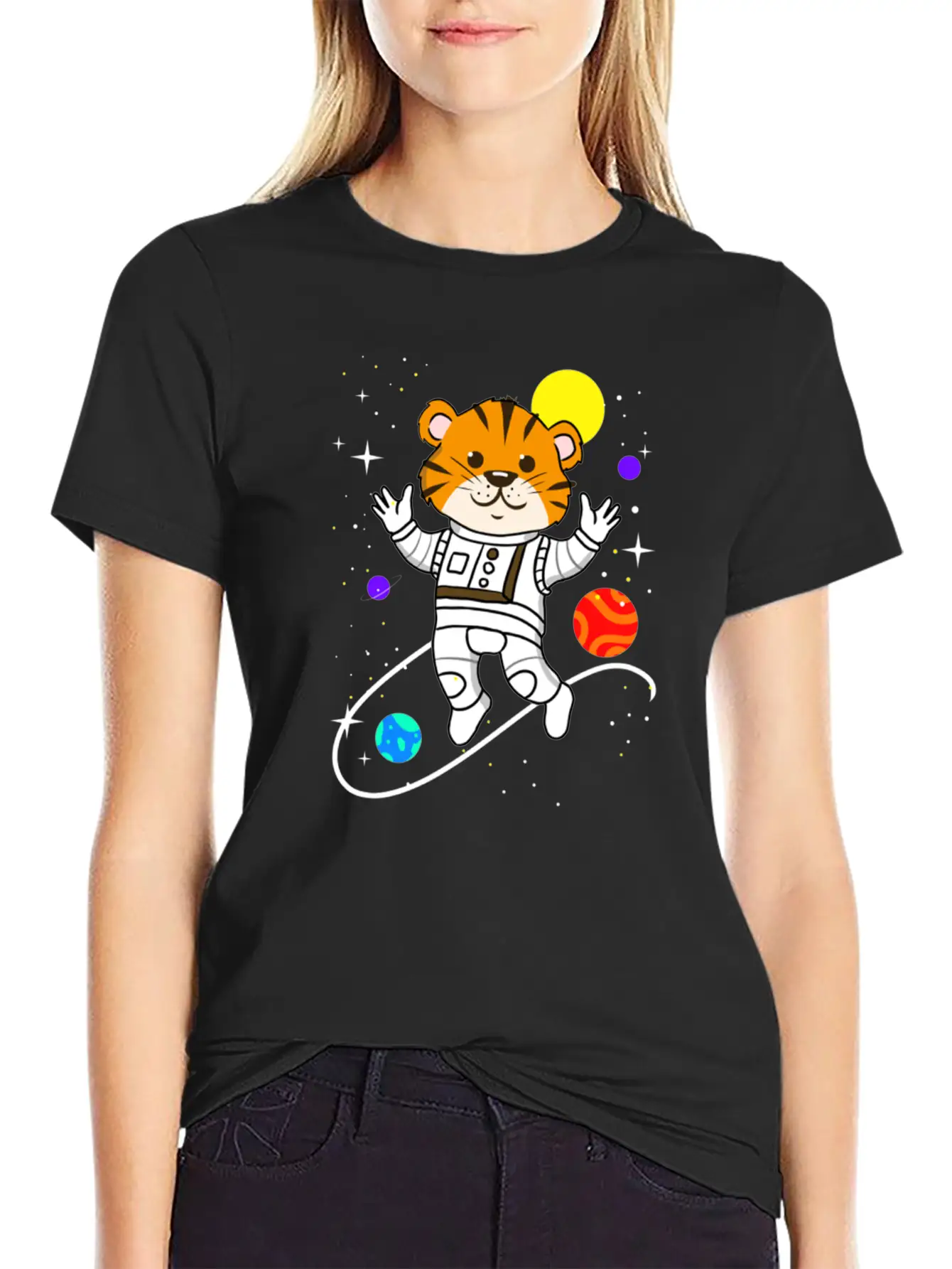Tiger In Space For Space Lover Relaxed Everyday Tee – Lightweight And Durable Cotton