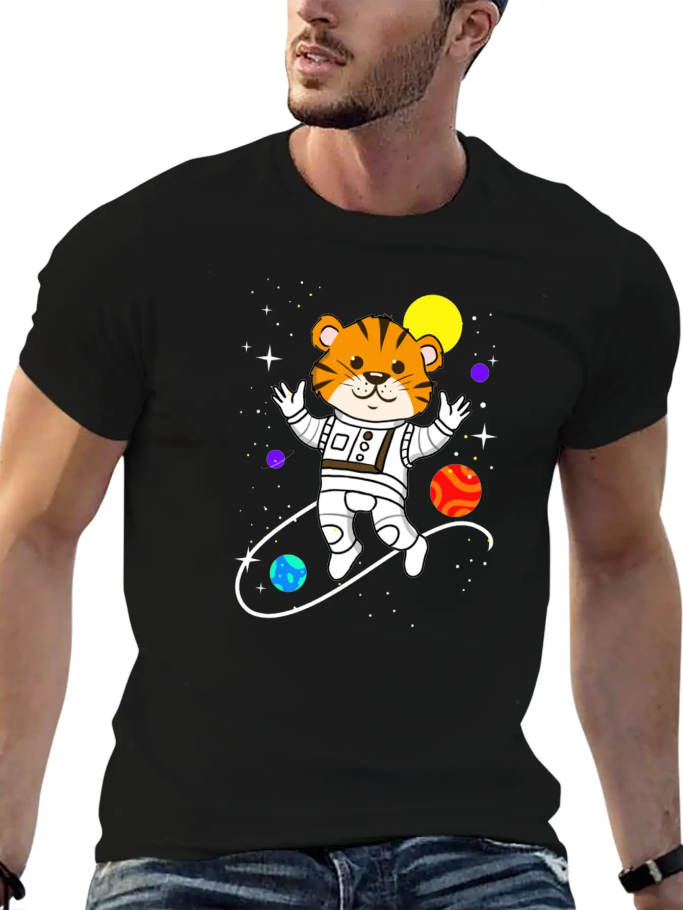 Tiger In Space For Space Lover Relaxed Everyday Tee – Lightweight And Durable Cotton