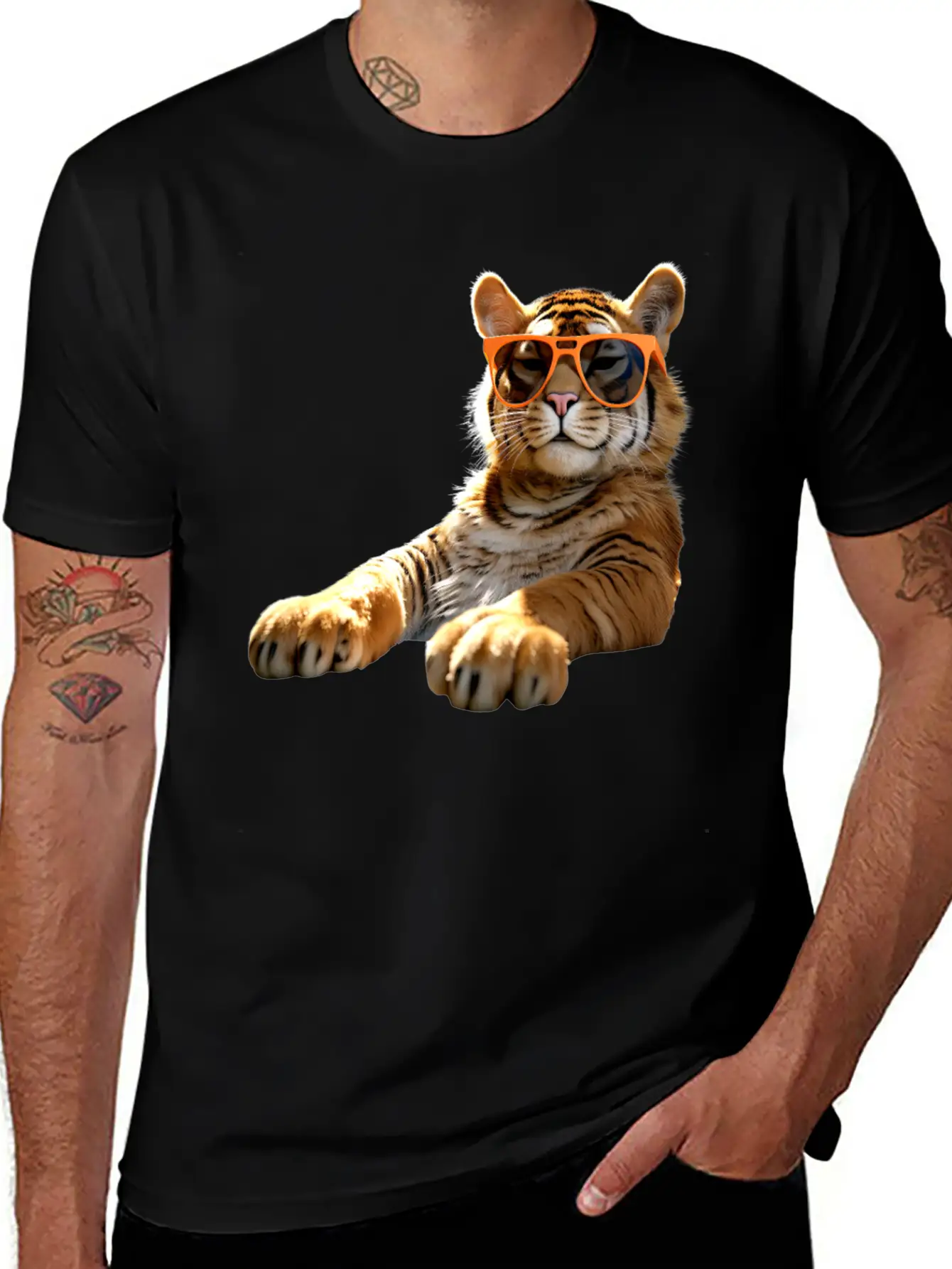 Tiger With Sunglasses I Love Tigers Wild Big Cats Stylish Everyday T-Shirt – Unisex Basic Cotton Tee