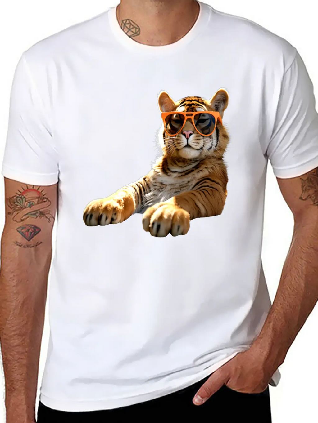 Tiger With Sunglasses I Love Tigers Wild Big Cats Stylish Everyday T-Shirt – Unisex Basic Cotton Tee