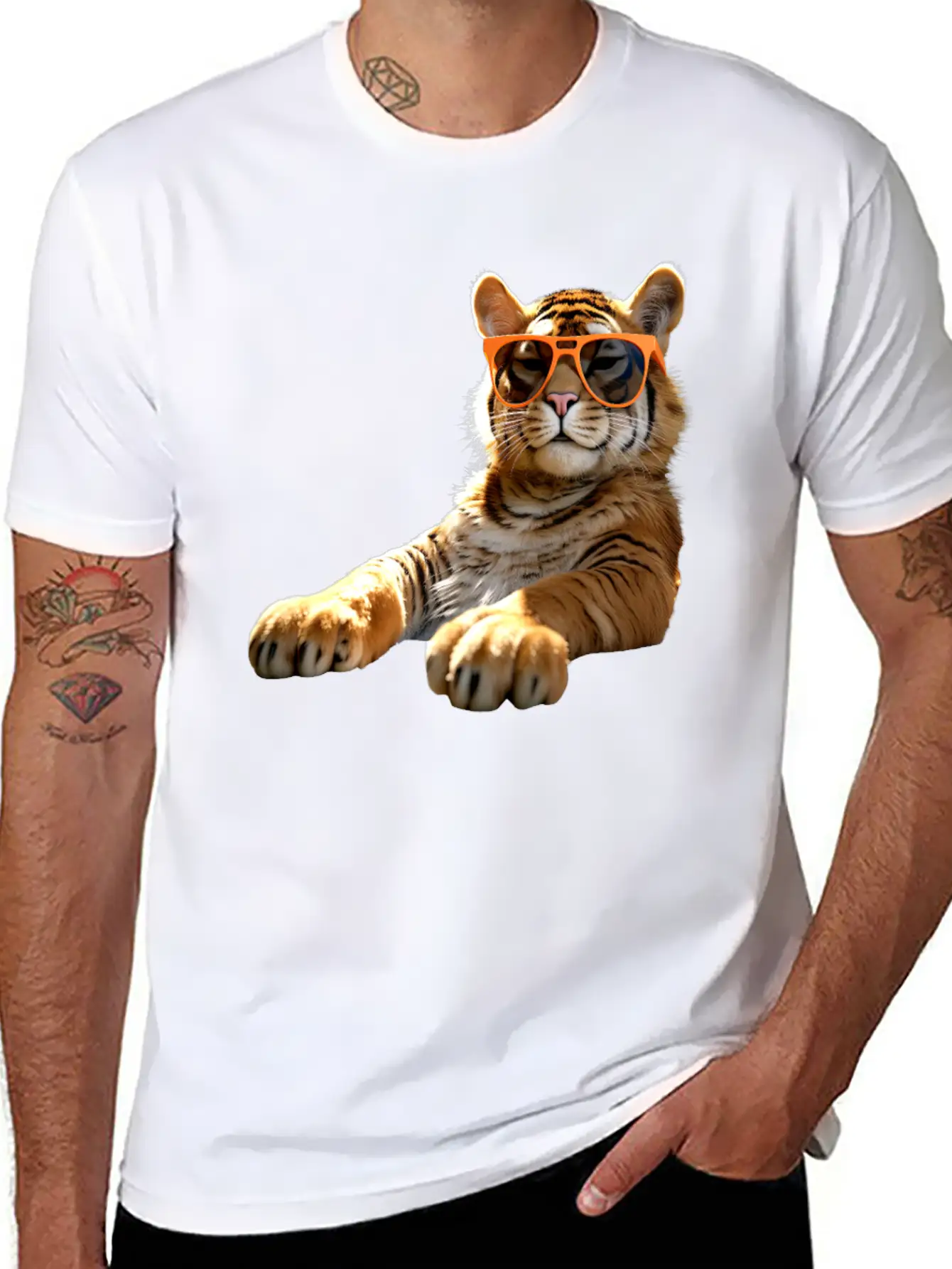 Tiger With Sunglasses I Love Tigers Wild Big Cats Stylish Everyday T-Shirt – Unisex Basic Cotton Tee