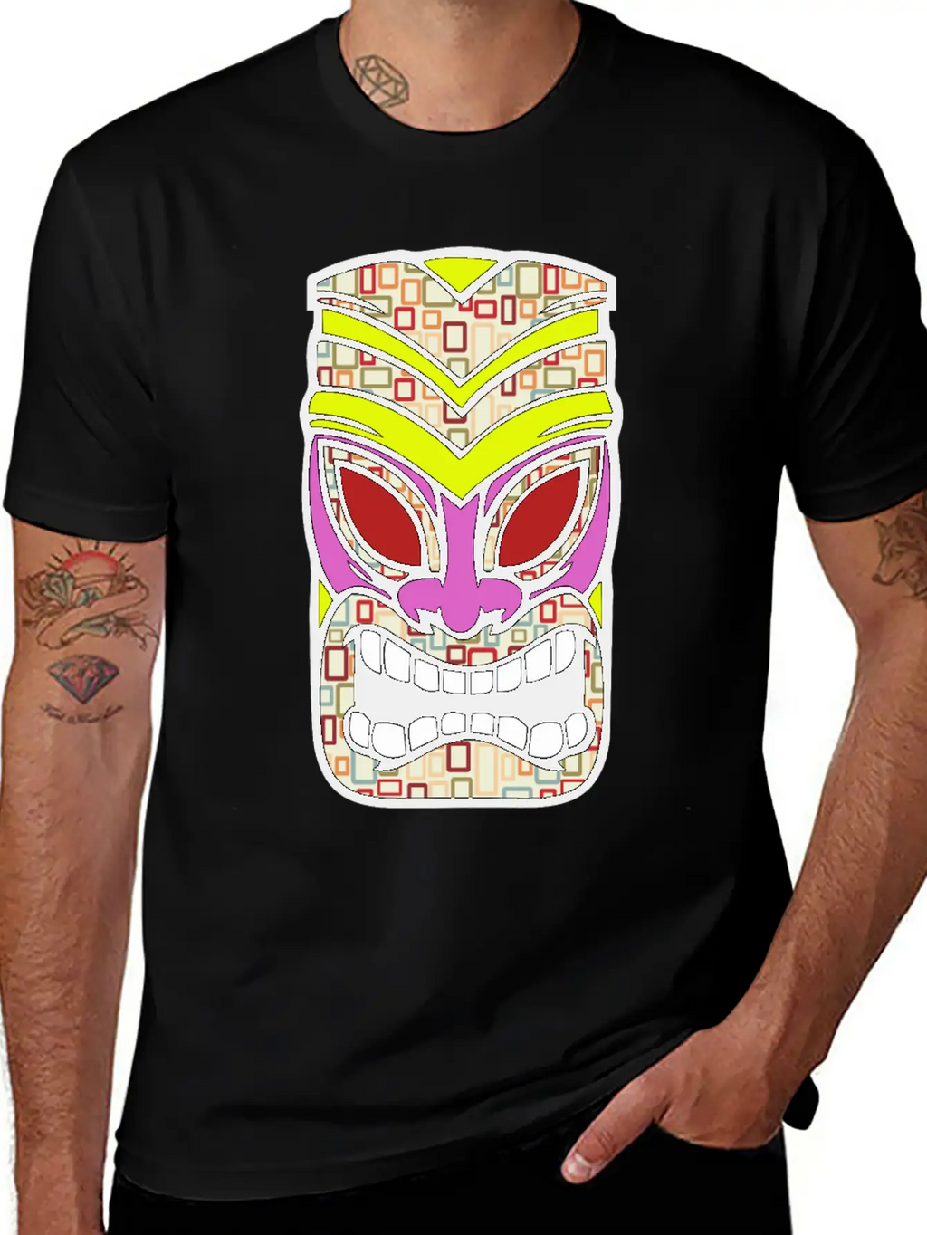 Tiki Mask Hawaii Colored Stylish Everyday T-Shirt – Unisex Basic Cotton Tee