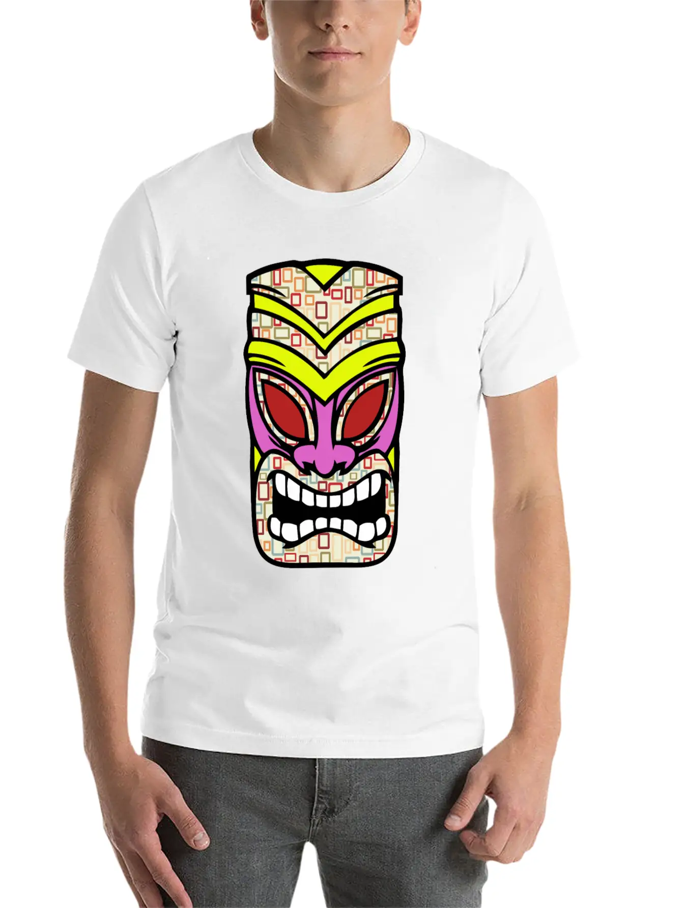 Tiki Mask Hawaii Colored Stylish Everyday T-Shirt – Unisex Basic Cotton Tee