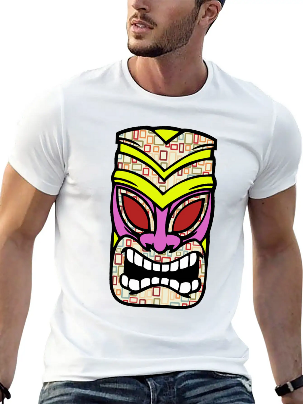 Tiki Mask Hawaii Colored Stylish Everyday T-Shirt – Unisex Basic Cotton Tee
