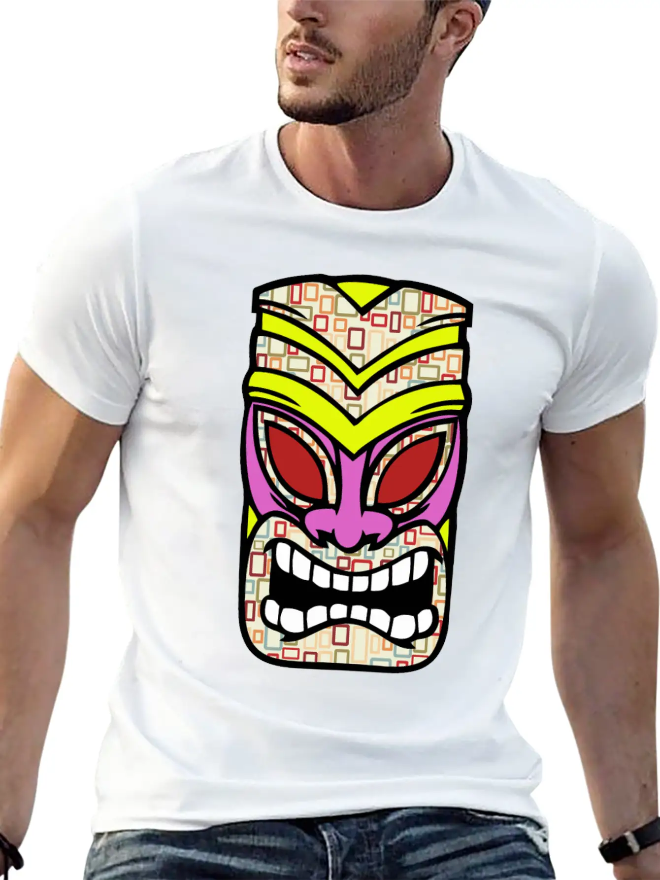 Tiki Mask Hawaii Colored Stylish Everyday T-Shirt – Unisex Basic Cotton Tee